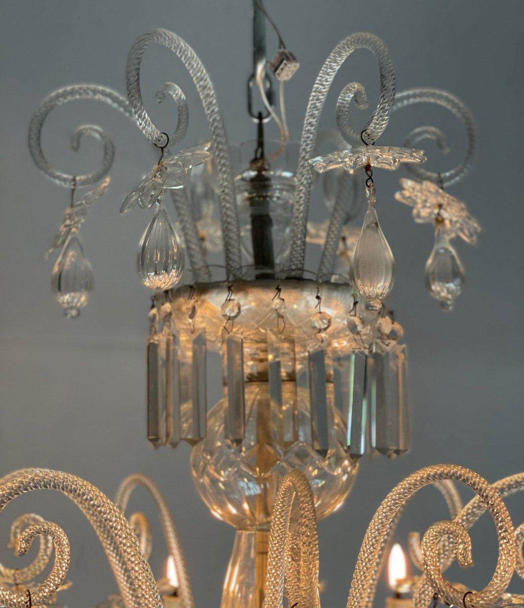 Transparent Blown and Pinch Glass Chandelier Decorated with Crystals, Austria For Sale 1