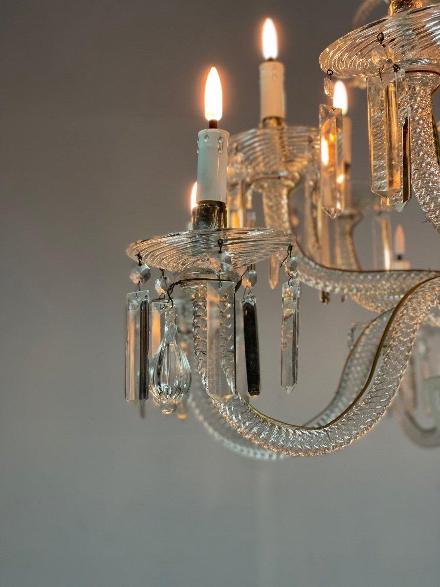 Transparent Blown and Pinch Glass Chandelier Decorated with Crystals, Austria For Sale 2