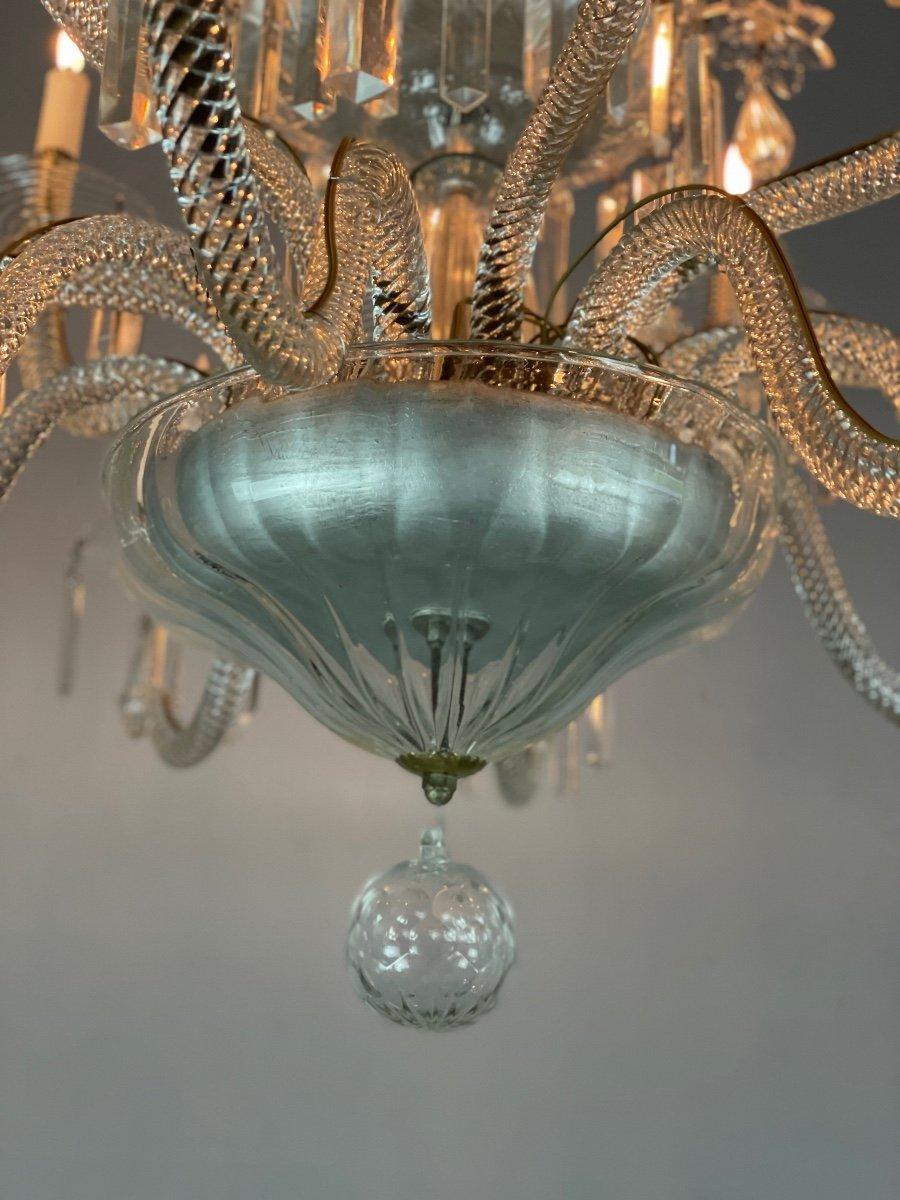 Transparent Blown and Pinch Glass Chandelier Decorated with Crystals, Austria For Sale 3
