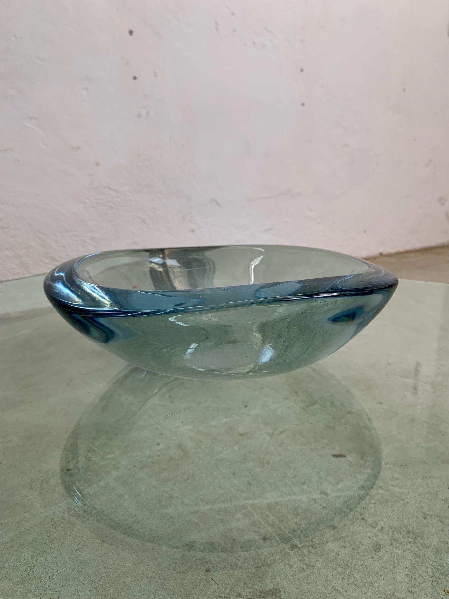 Italian Transparent blue Murano glass bowl, 1970s For Sale