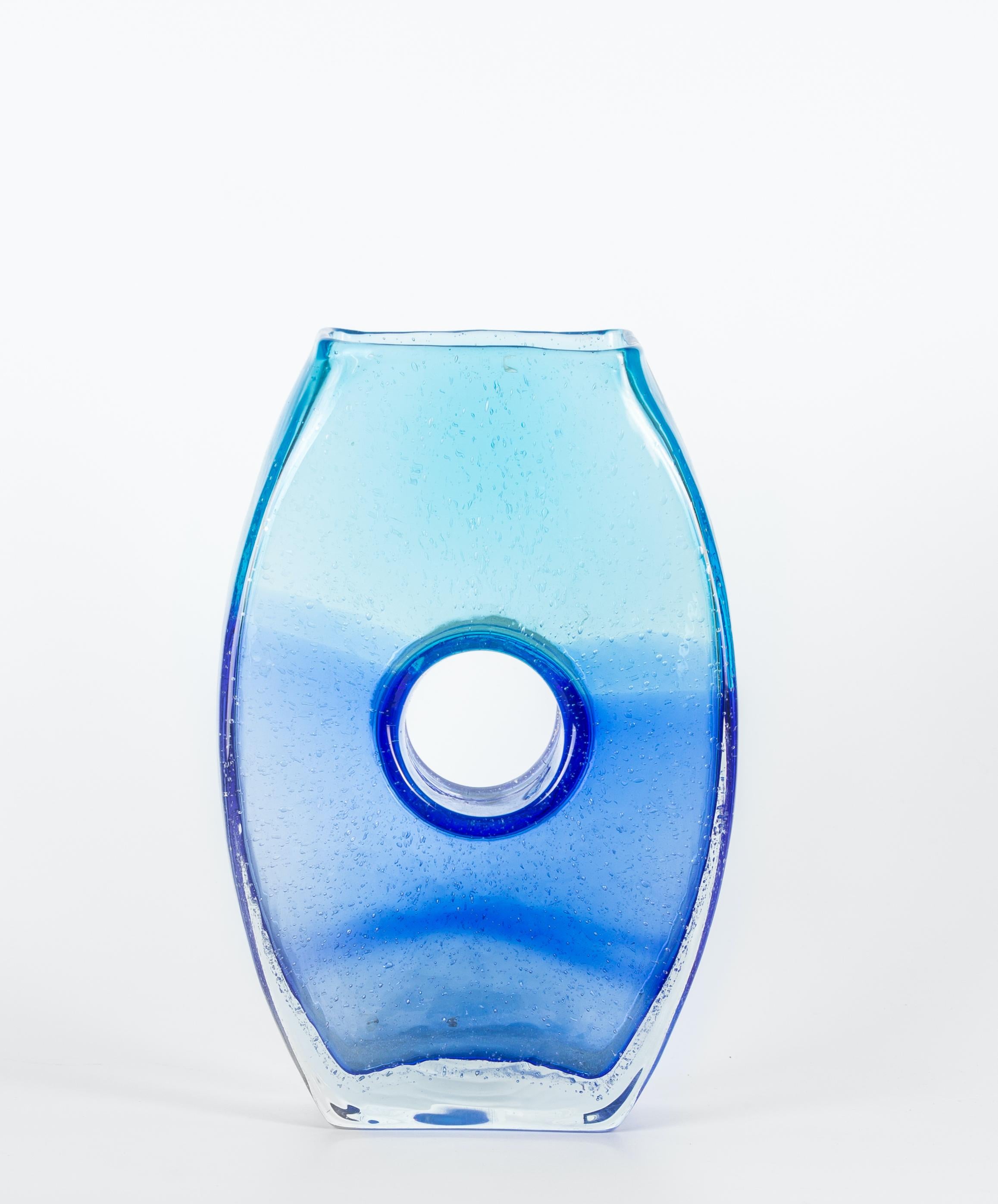 Italian Transparent Blue Murano Glass Flowers Vase, Italy, 1970s