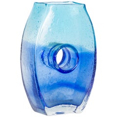 Vintage Transparent Blue Murano Glass Flowers Vase, Italy, 1970s