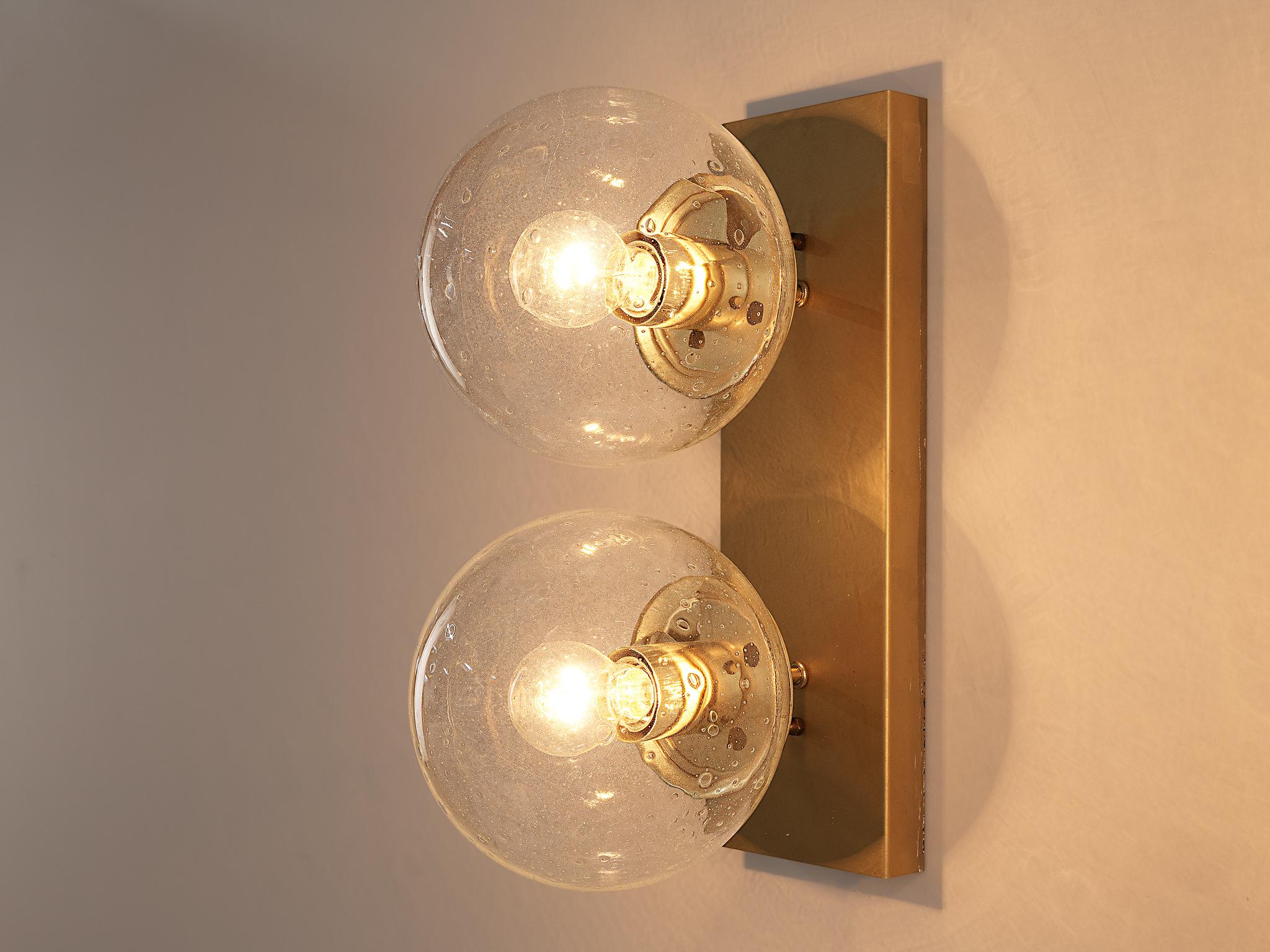 Mid-Century Modern Transparent Brass Wall Lights in Brass and Glass