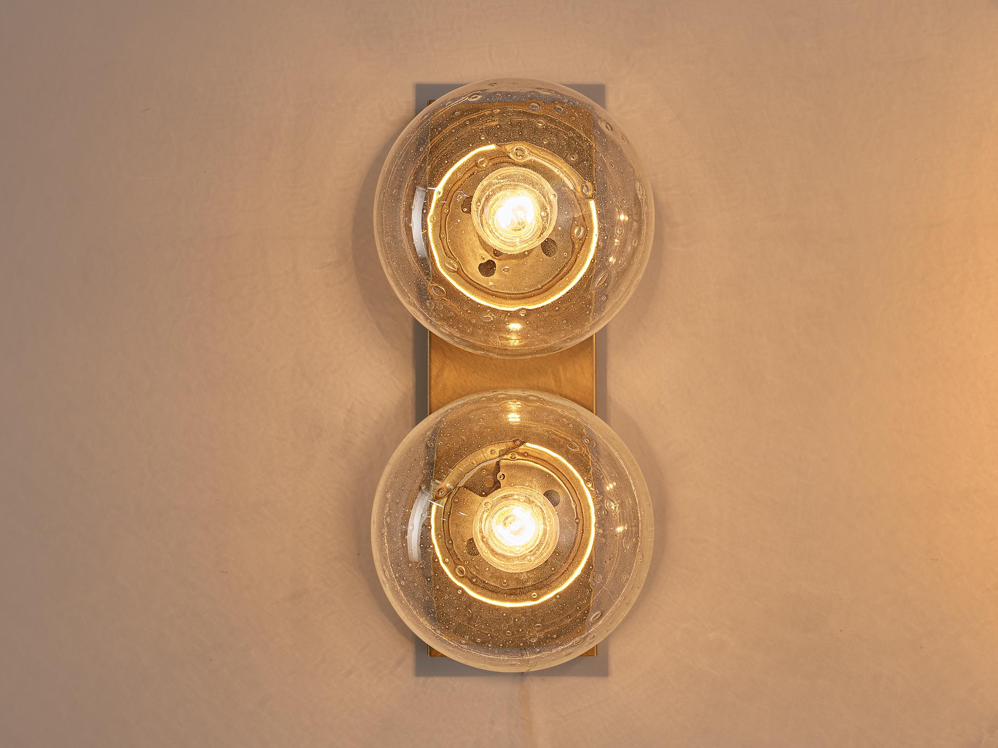 Mid-20th Century Transparent Brass Wall Lights in Brass and Glass