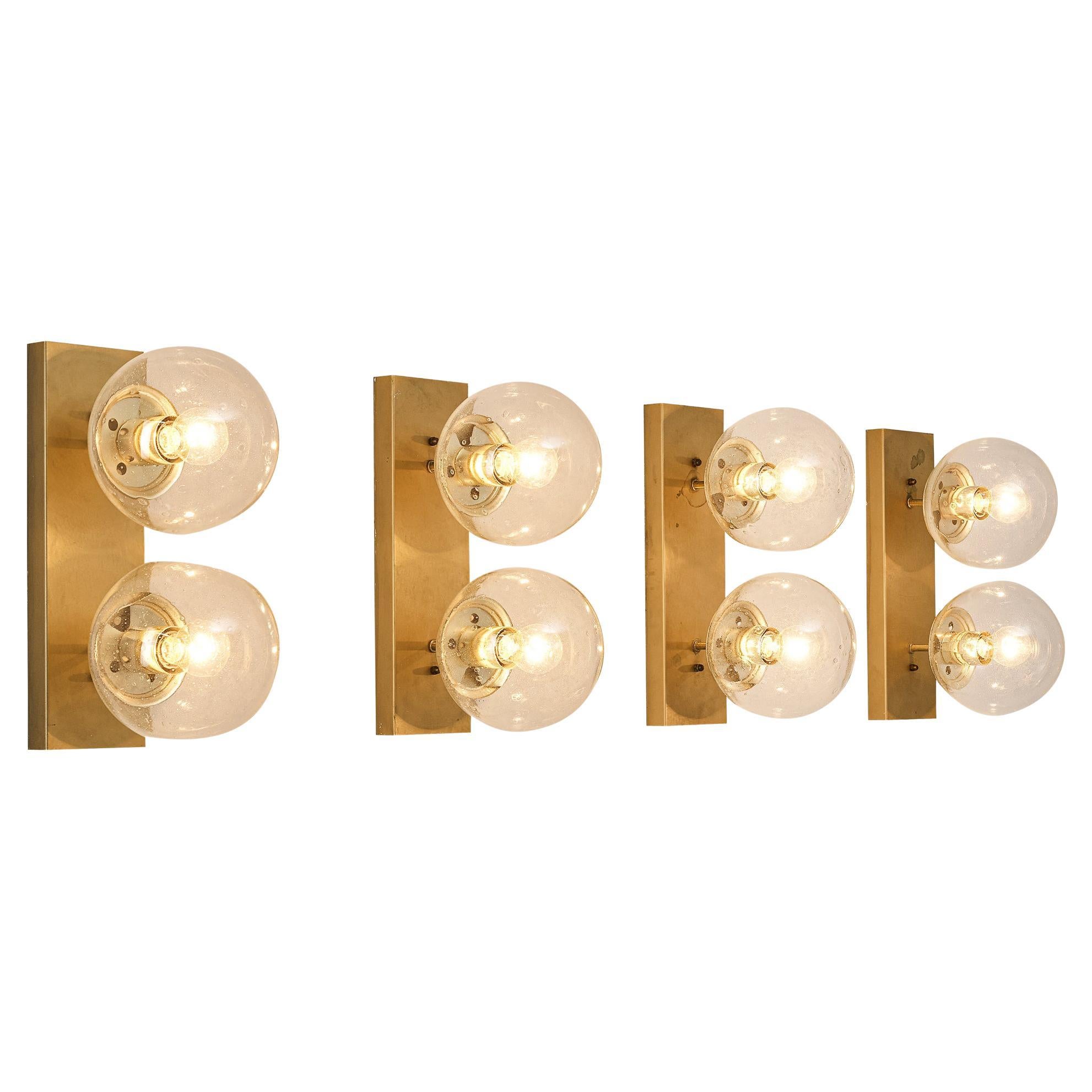 Transparent Brass Wall Lights in Brass and Glass
