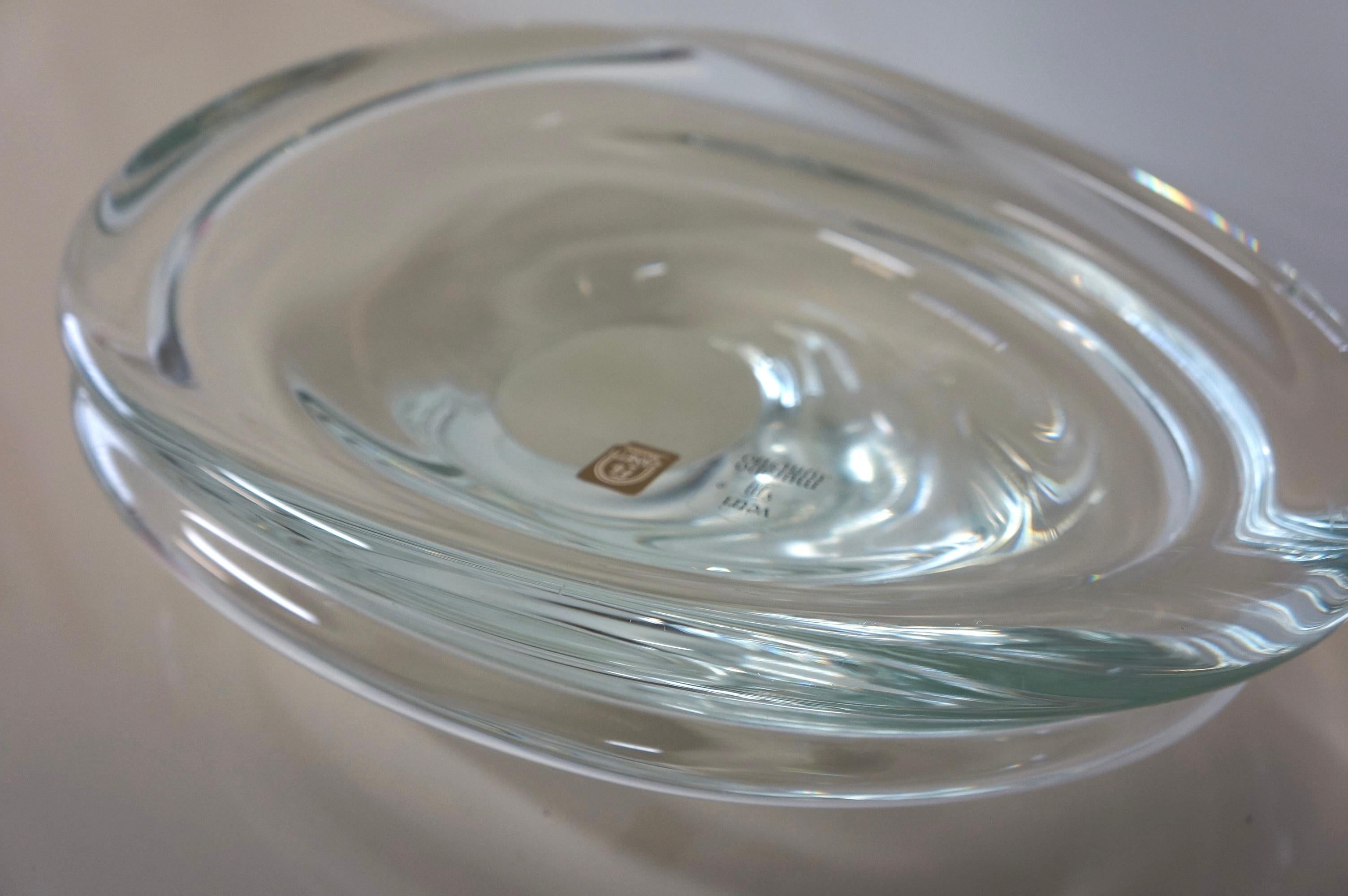 Mid-Century Modern Transparent Clear Murano Art Glass Large Bowl Dish by Zanetti Murano Signed For Sale