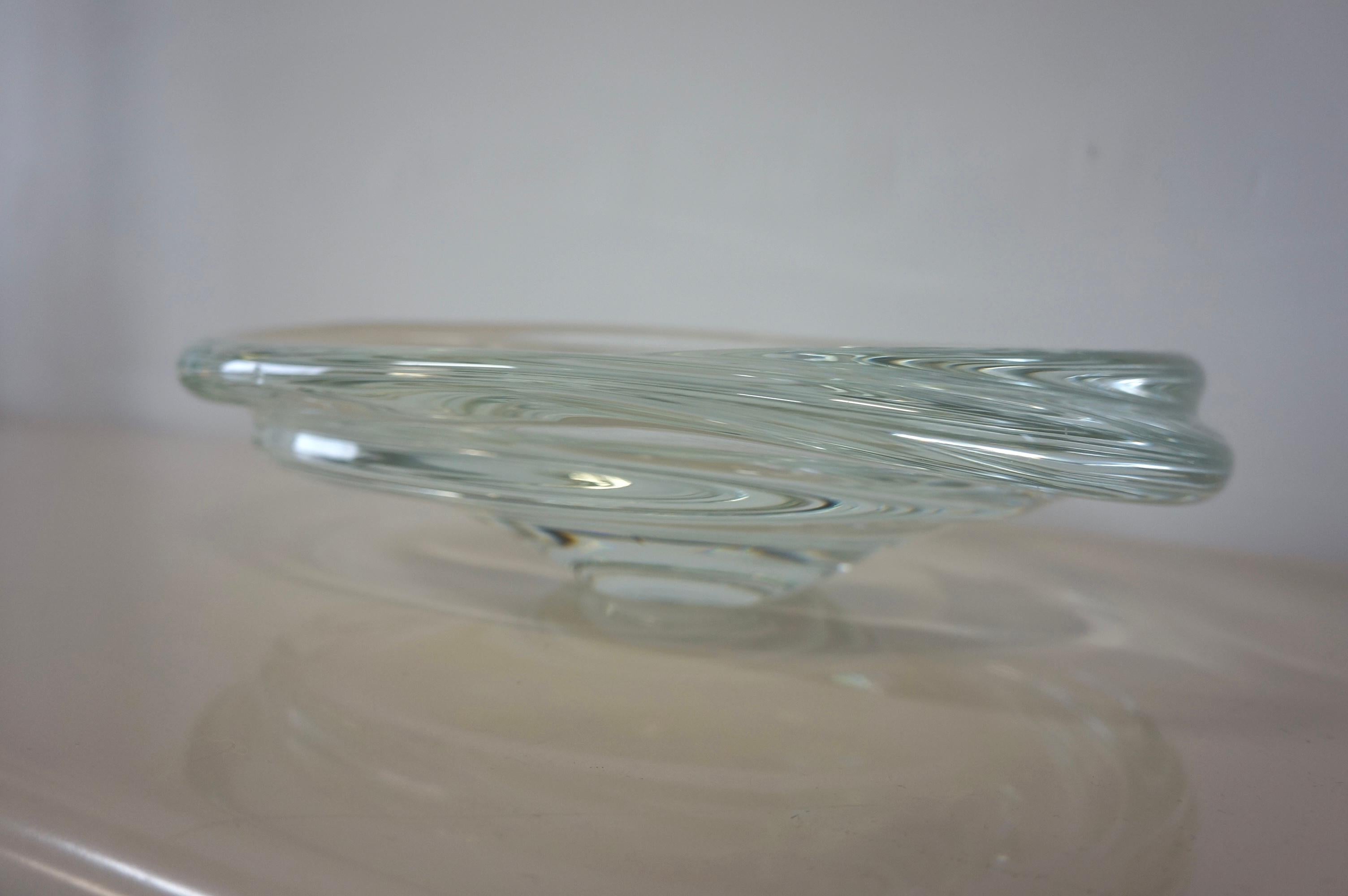 Italian Transparent Clear Murano Art Glass Large Bowl Dish by Zanetti Murano Signed For Sale