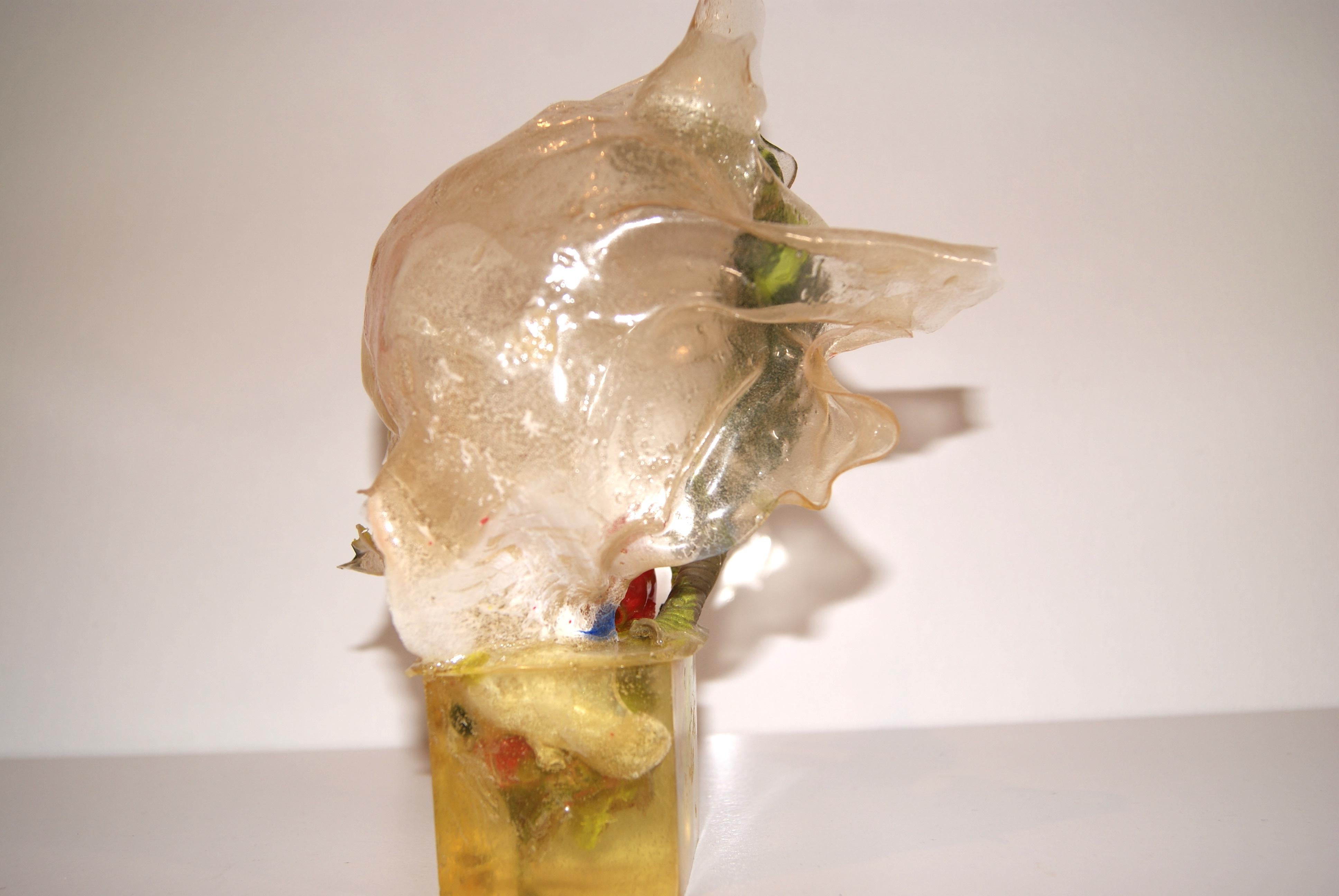 American Transparent Clear Sculpture in Resin Cube For Sale