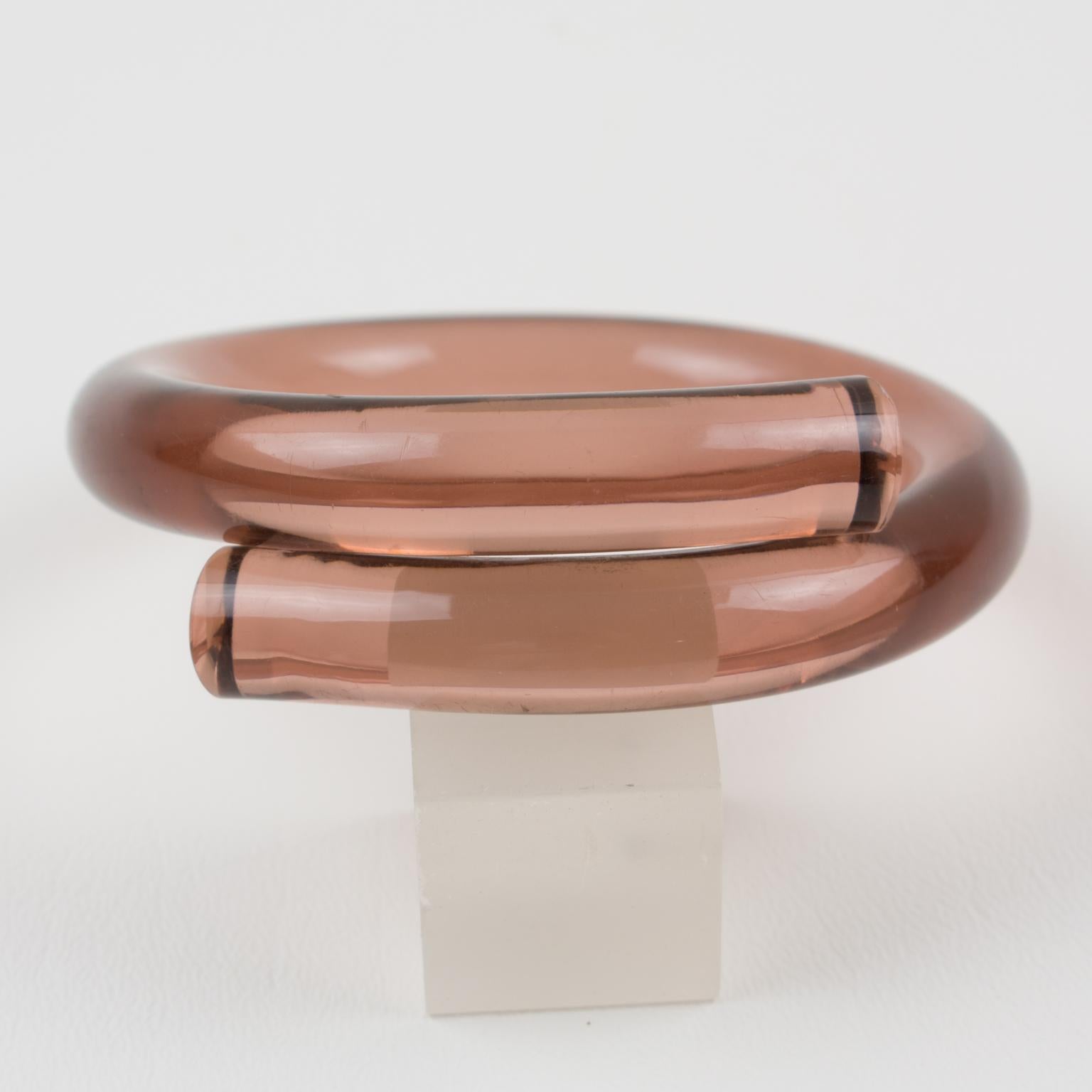Transparentes Kupfer Rosa Lucite Spiralarmband Armreif Damen im Angebot