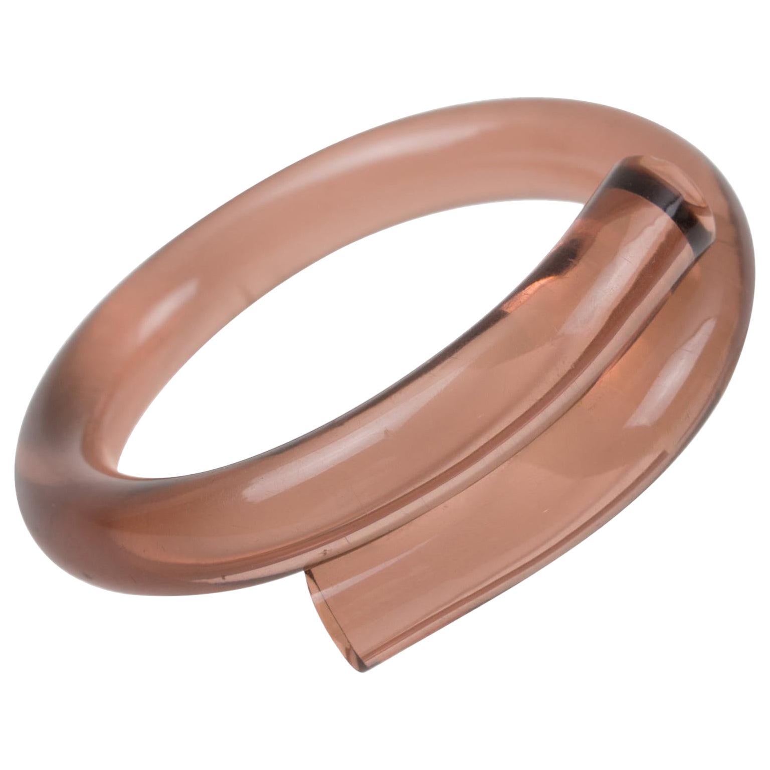 Transparentes Kupfer Rosa Lucite Spiralarmband Armreif im Angebot
