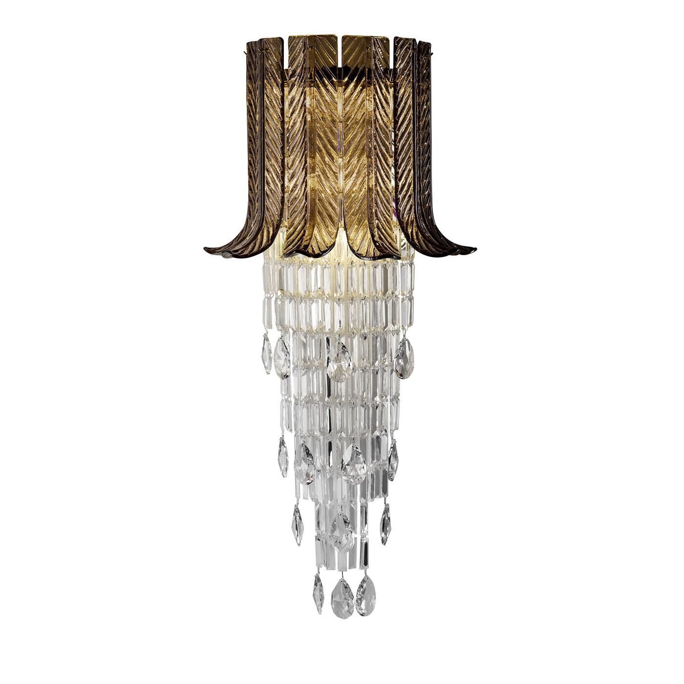 Italiano Transparent Crystal and Brown Glass with gold details Wall by Il Paralume Marina in vendita