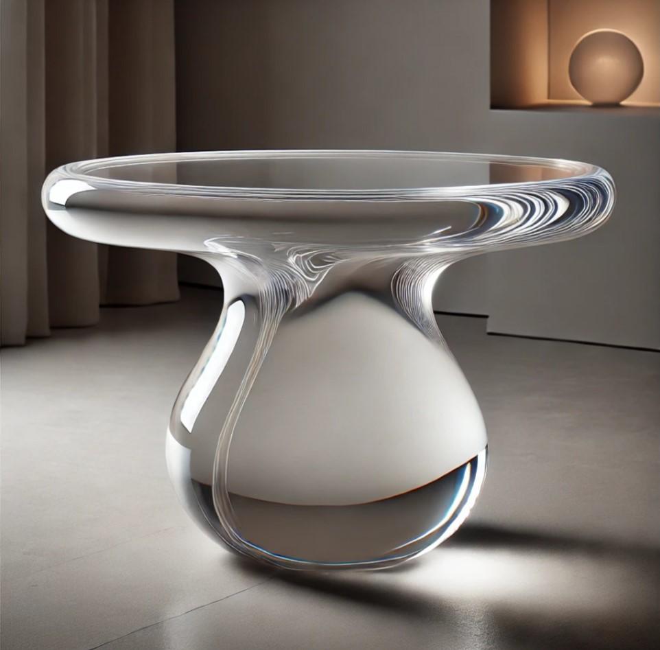 Hand-Carved Transparent Epoxy Resin Coffee Table by Sergio Vulpe in Modern Style For Sale