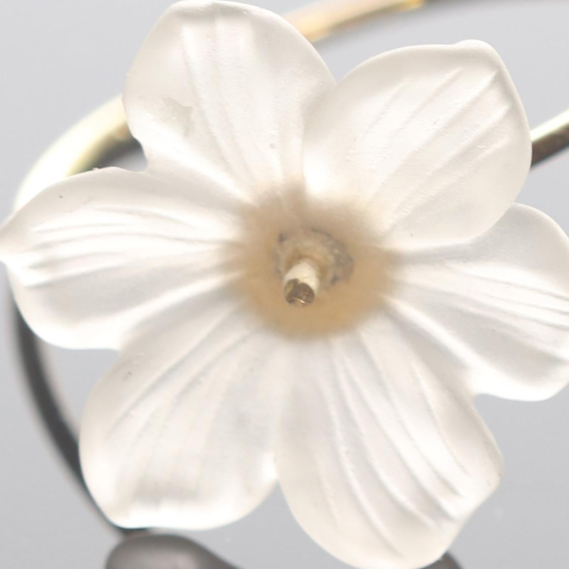 Flor Transparente Cristal de Roca Tallado Oro de 9 Kilates Anillo Chic Italiano Hecho a Mano Corte mixto en venta