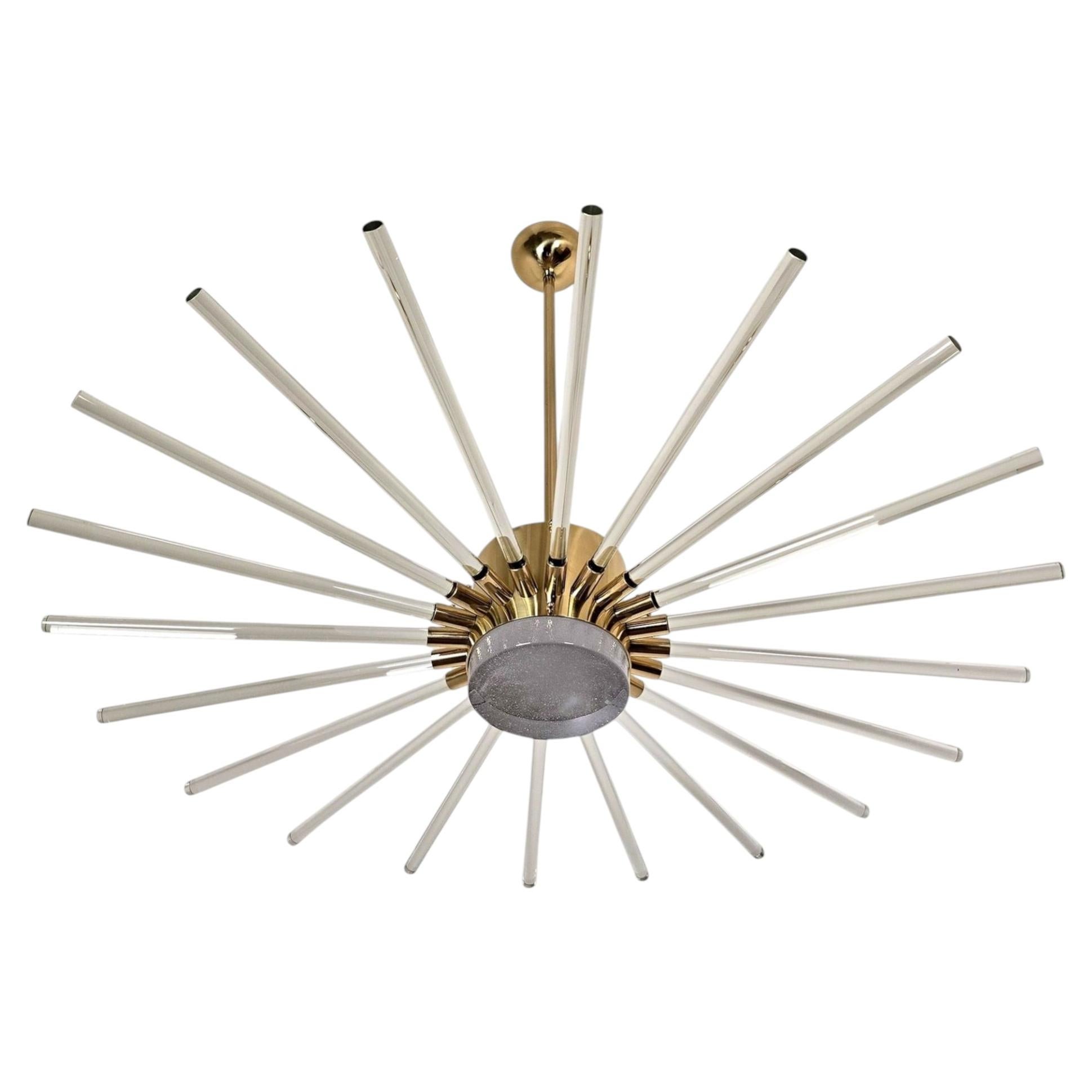 Lampadario Sputnik Modern del Mid Century, ottone e vetro, Italia anni '80