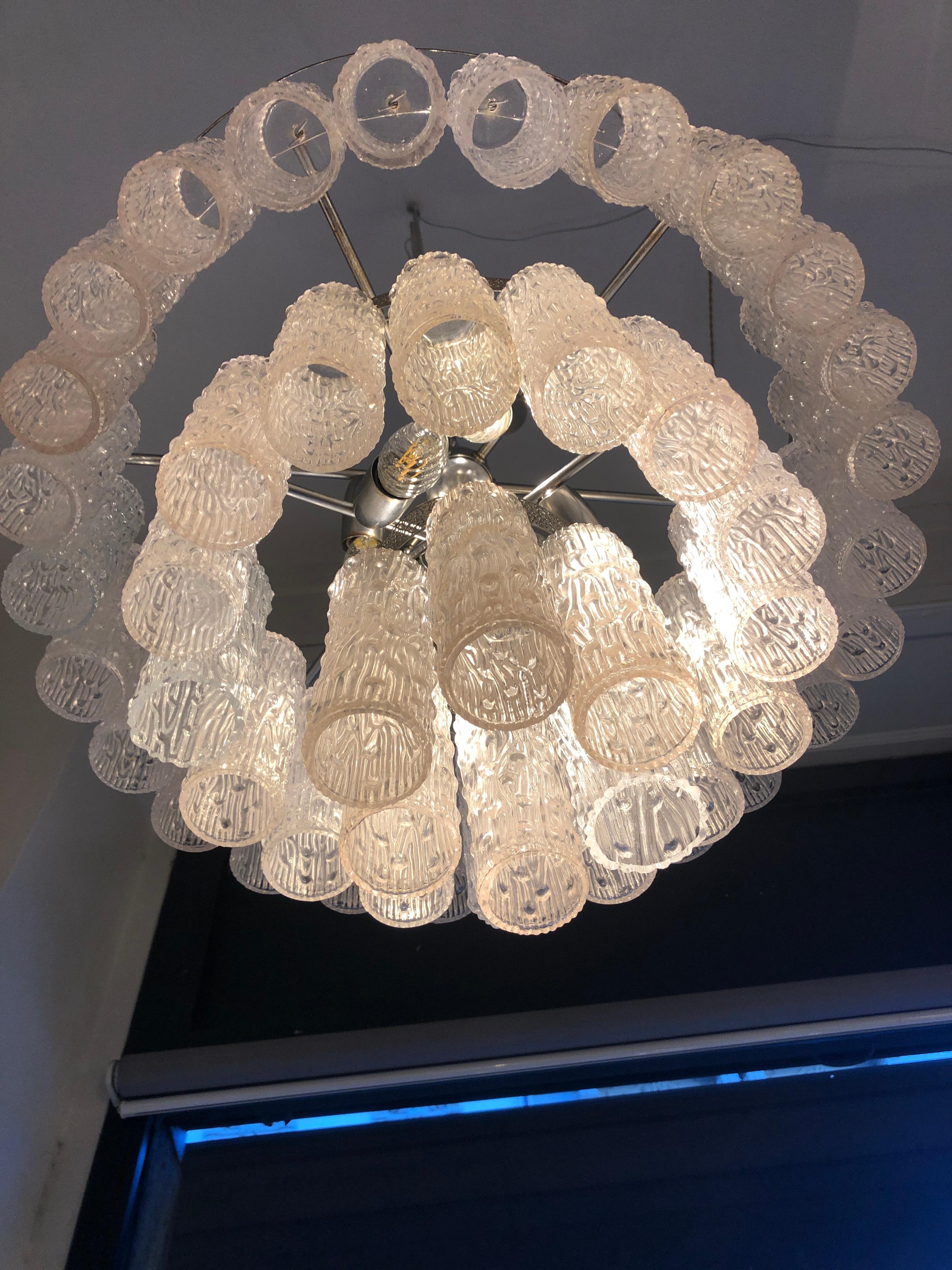 Italian Transparent Glass Toni Zuccheri for Venini 6 Lights Chandelier