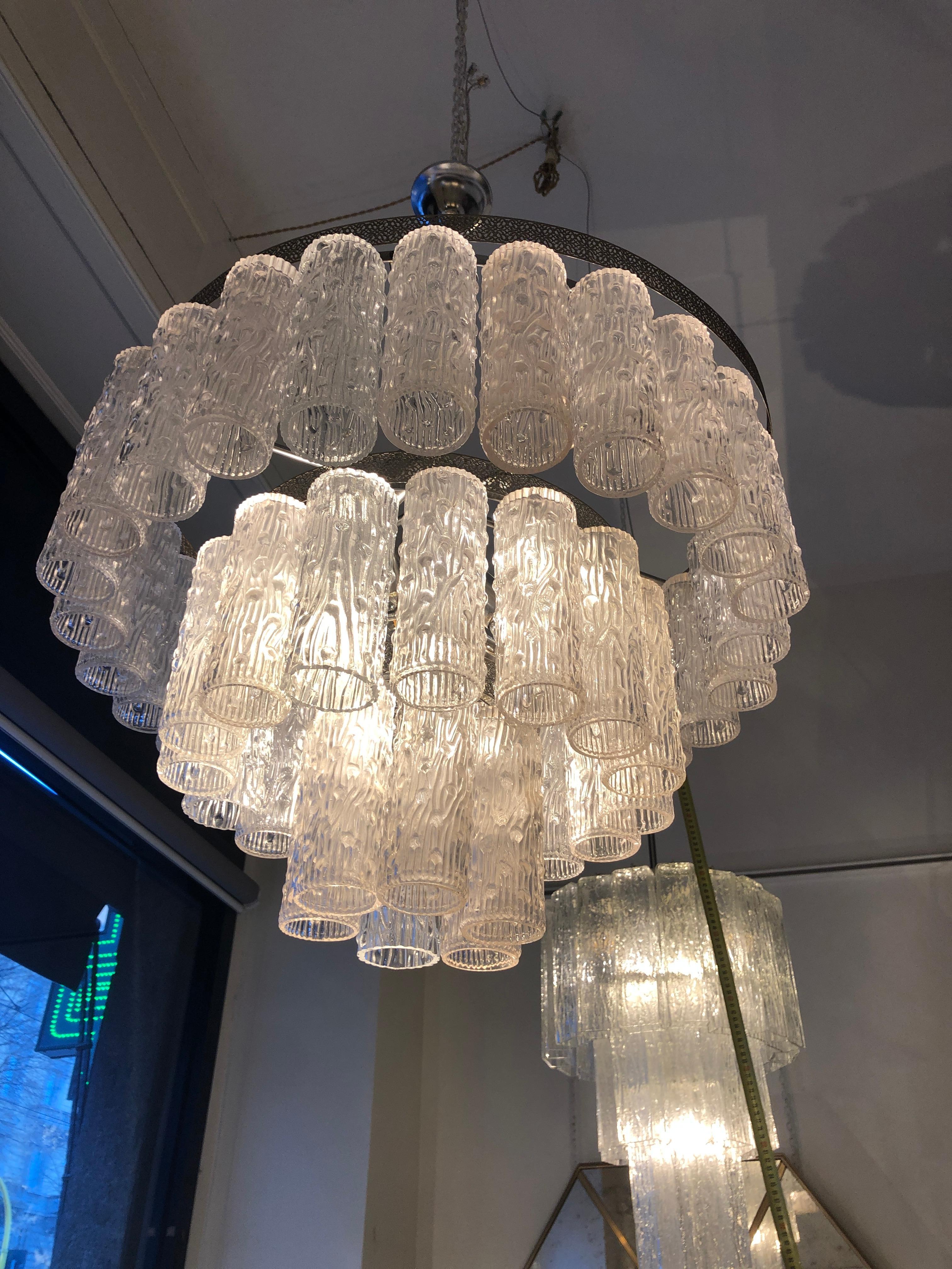 Late 20th Century Transparent Glass Toni Zuccheri for Venini 6 Lights Chandelier