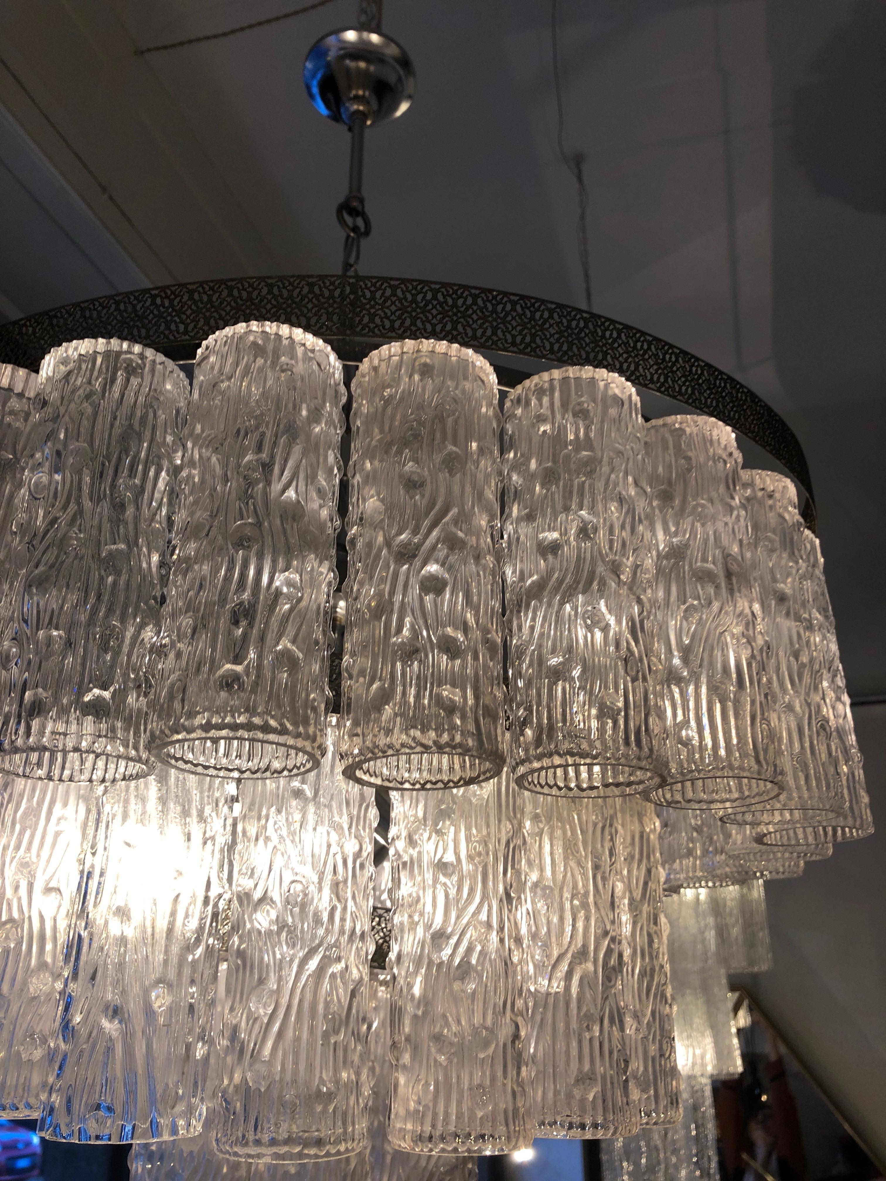 Metal Transparent Glass Toni Zuccheri for Venini 6 Lights Chandelier