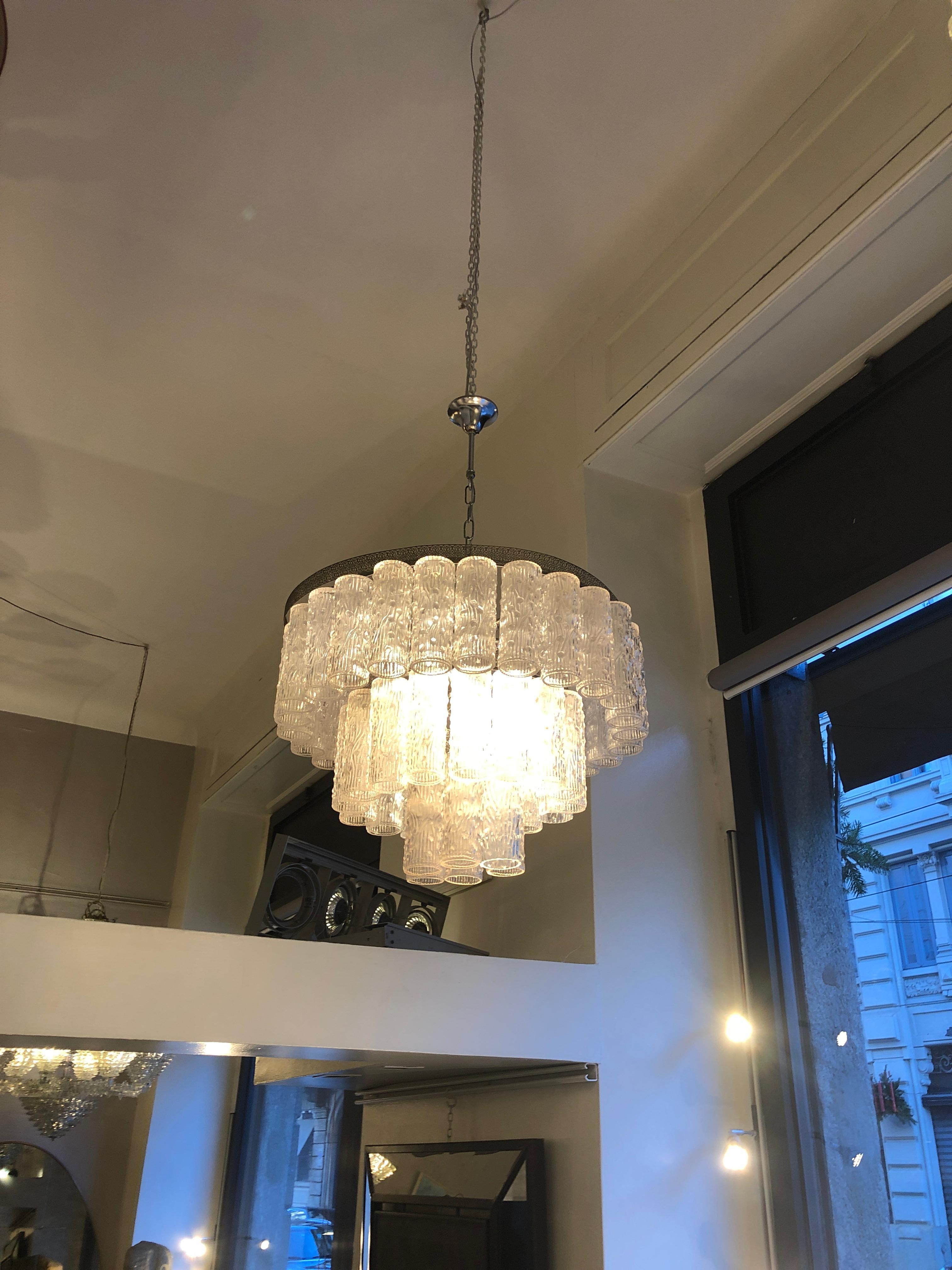 Transparent Glass Toni Zuccheri for Venini 6 Lights Chandelier 1