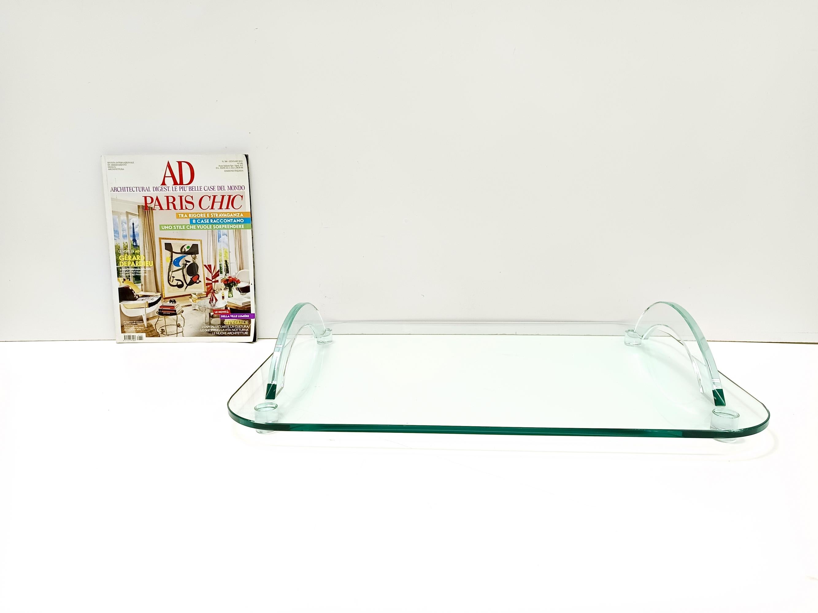 Bandeja de cristal transparente al estilo de Fontana Arte, Italia Años 80 Italiano en venta