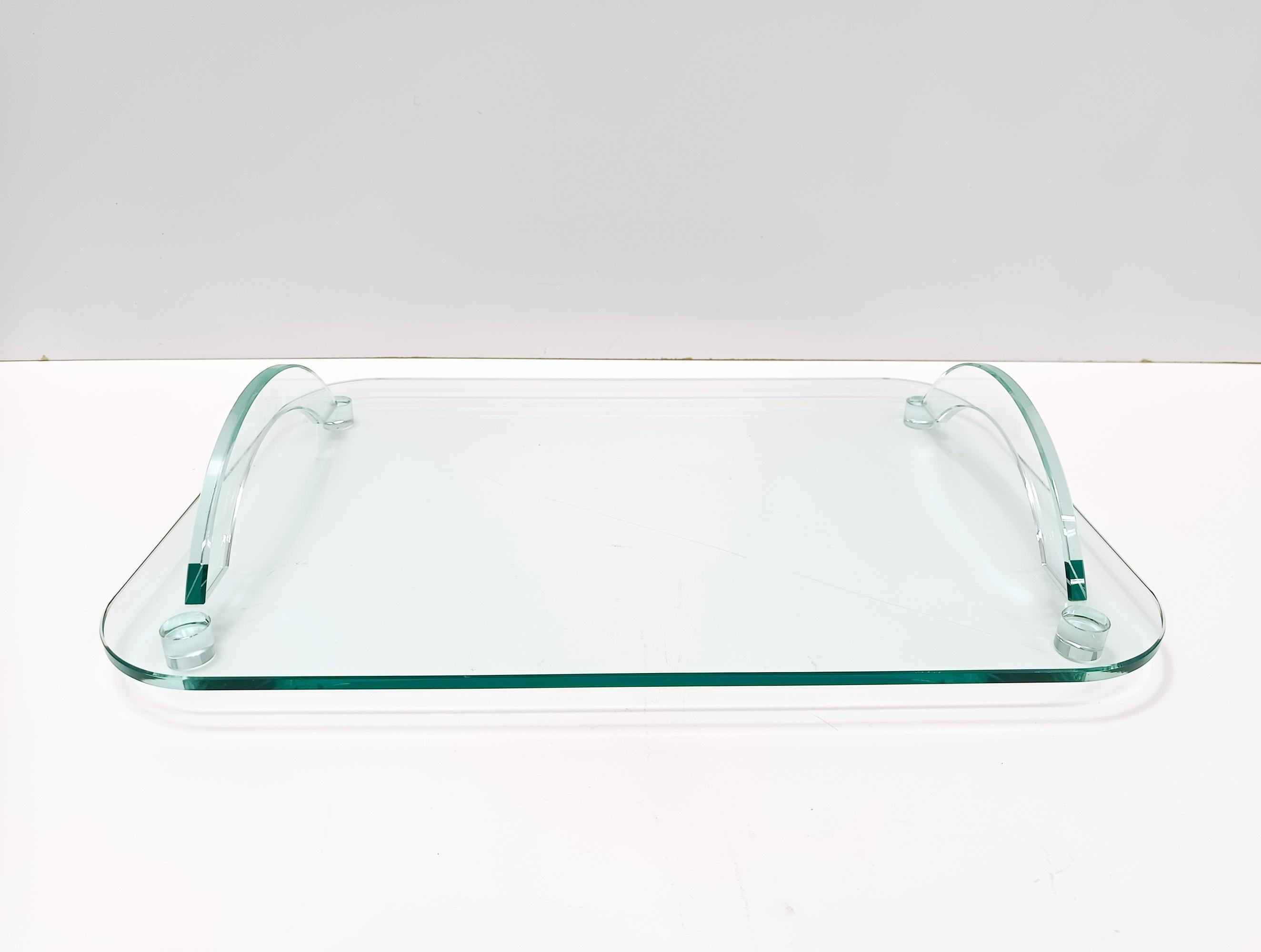 Bandeja de cristal transparente al estilo de Fontana Arte, Italia Años 80 en Excelente estado para la venta en Bresso, Lombardy