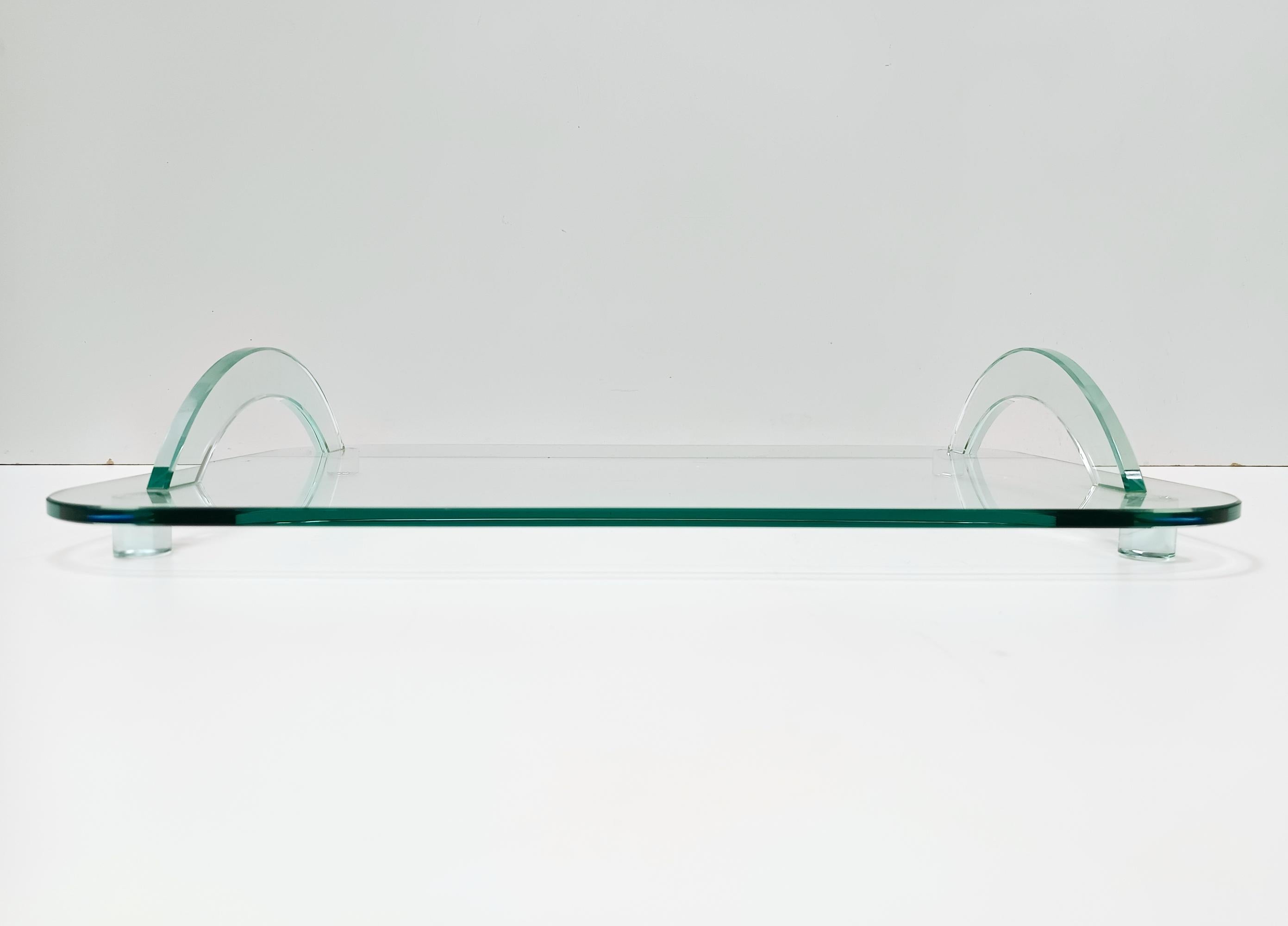 Bandeja de cristal transparente al estilo de Fontana Arte, Italia Años 80 finales del siglo XX en venta