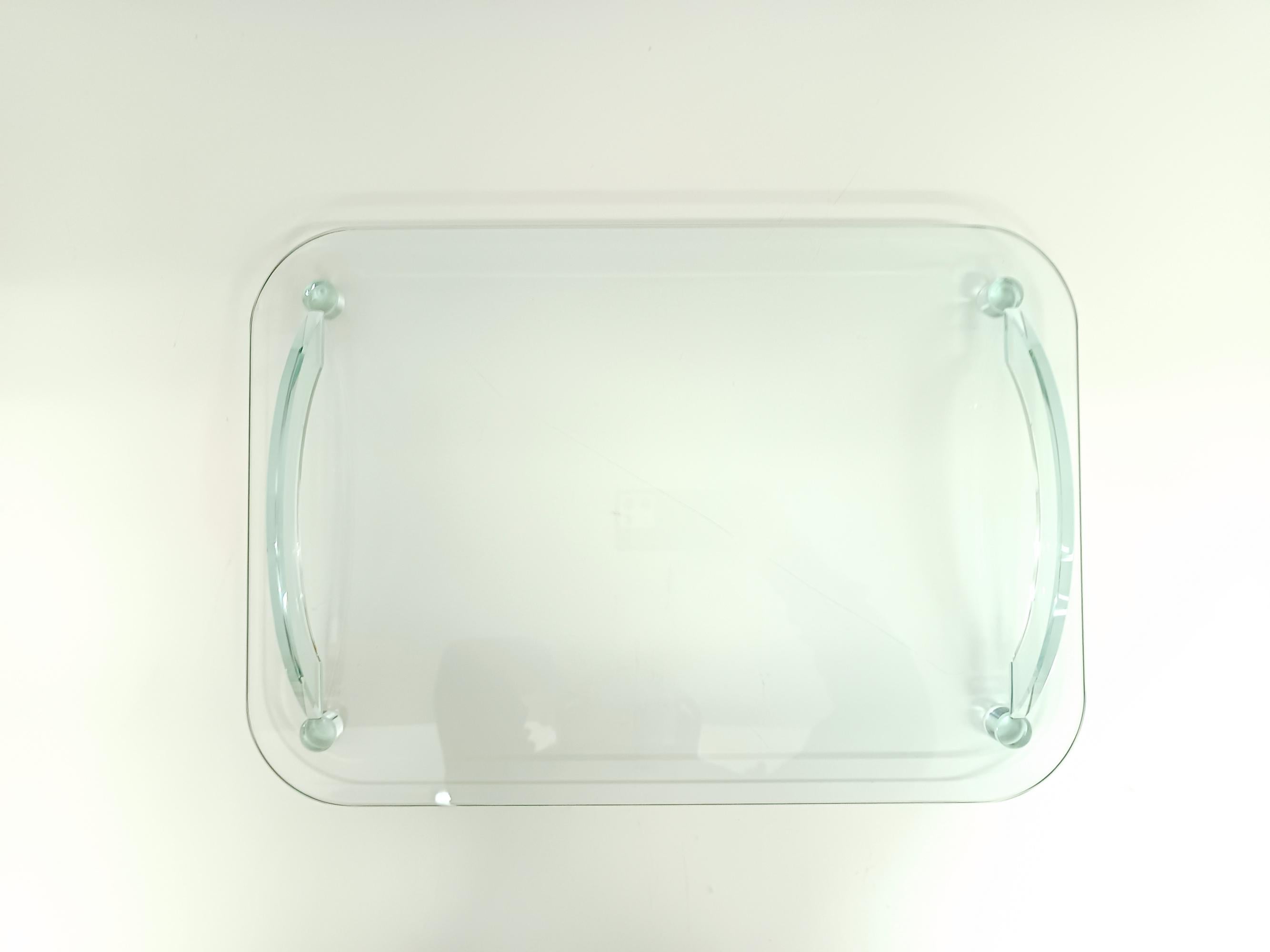 Bandeja de cristal transparente al estilo de Fontana Arte, Italia Años 80 Vidrio en venta