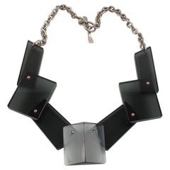 Modernist Transparent Gray Lucite Geometric Bib Choker Necklace