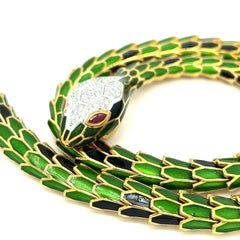 Transparent Green & Black Enamel Snake Necklace