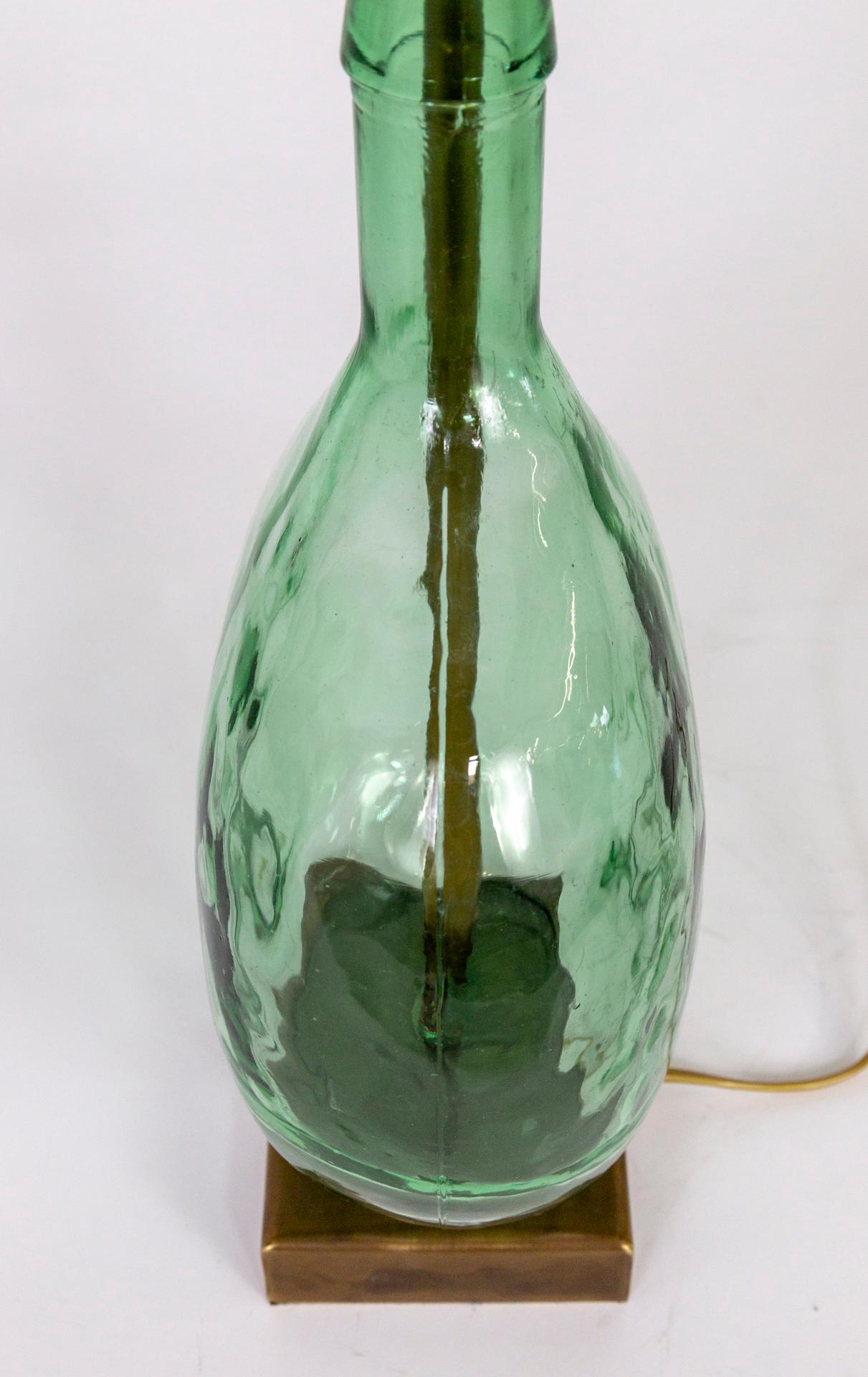 Transparent Green Glass Bottle Table Lamp For Sale 2