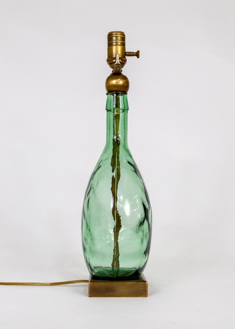 Transparent Green Glass Bottle Table Lamp For Sale at 1stDibs