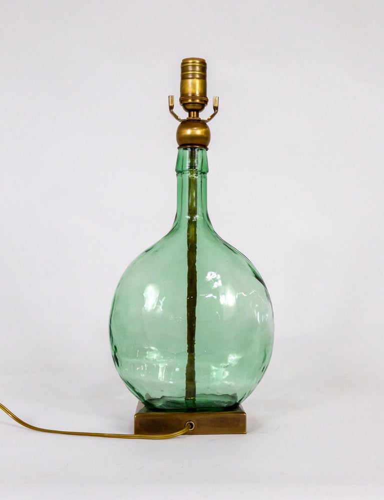Transparent Green Glass Bottle Table Lamp For Sale at 1stDibs