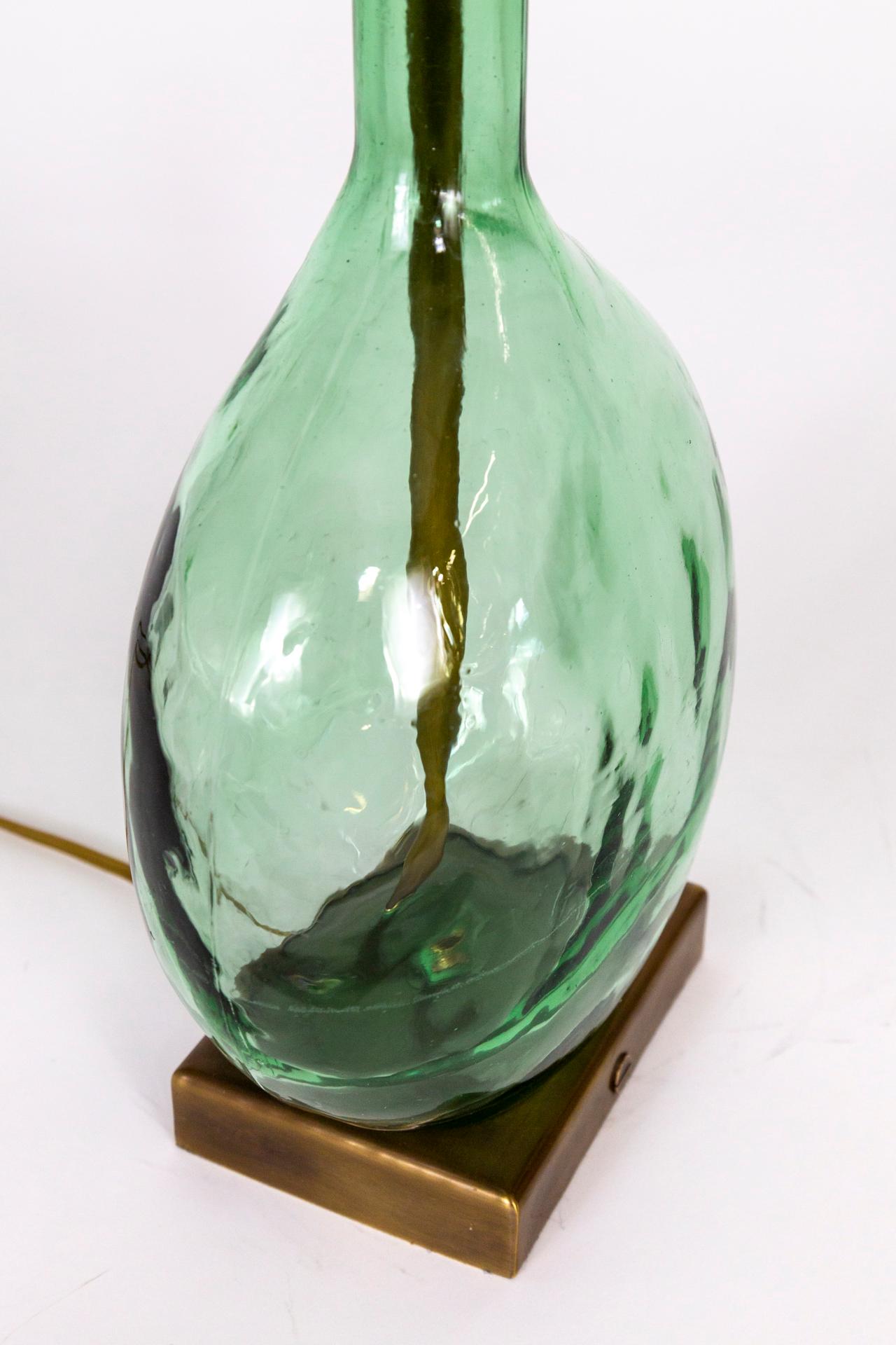 Transparent Green Glass Bottle Table Lamp In Good Condition For Sale In San Francisco, CA