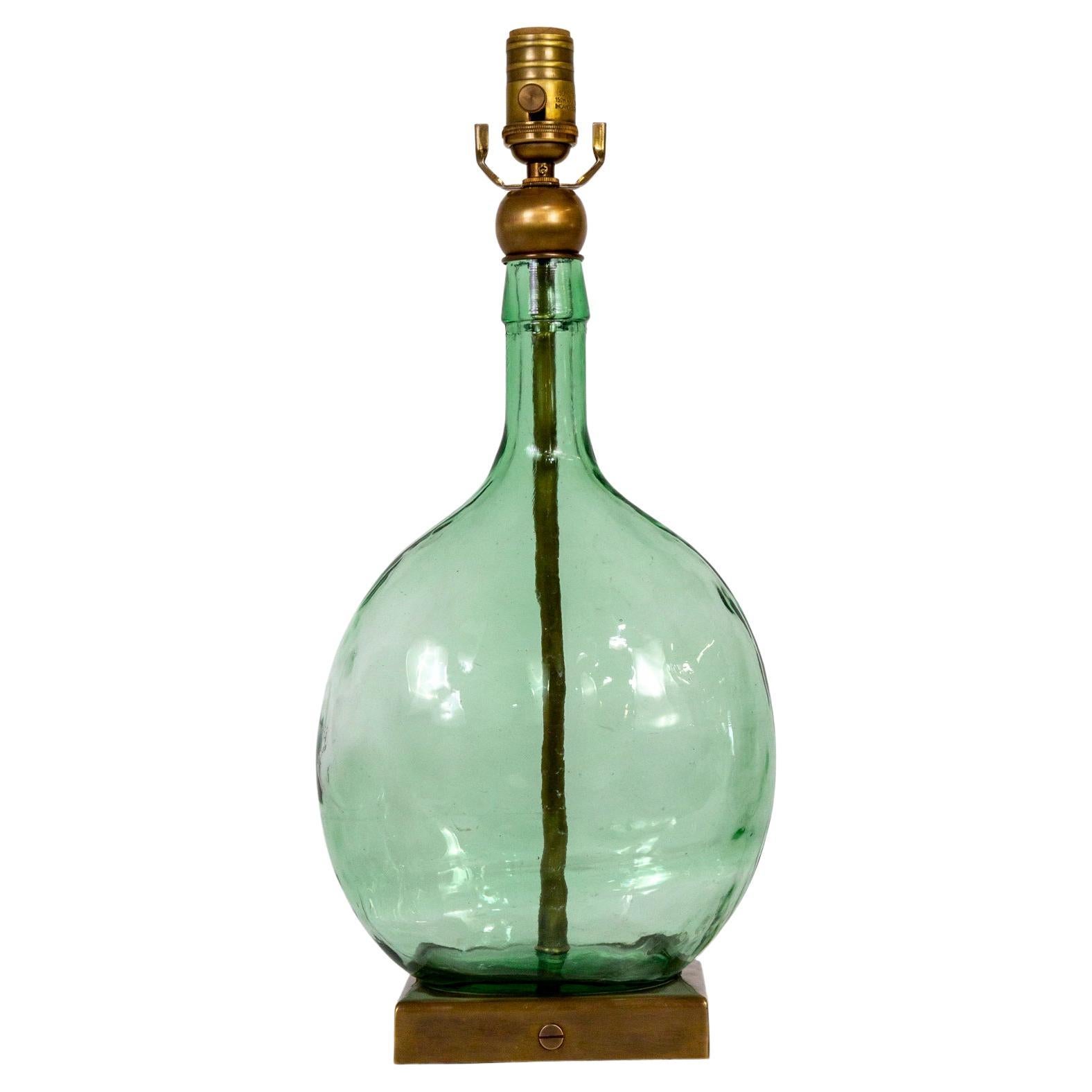 Transparent Green Glass Bottle Table Lamp For Sale