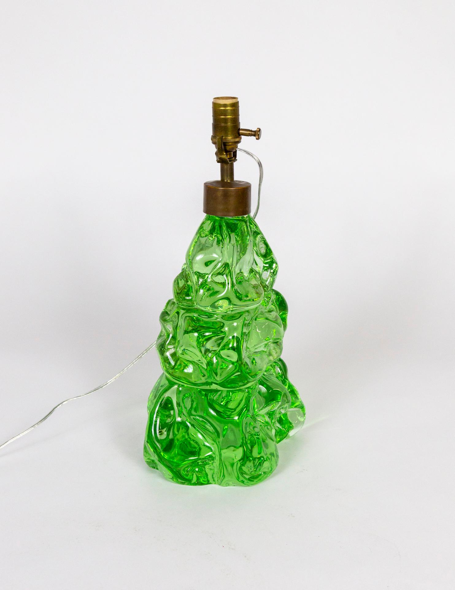20th Century Transparent Green Glass Organic Form Lamp For Sale
