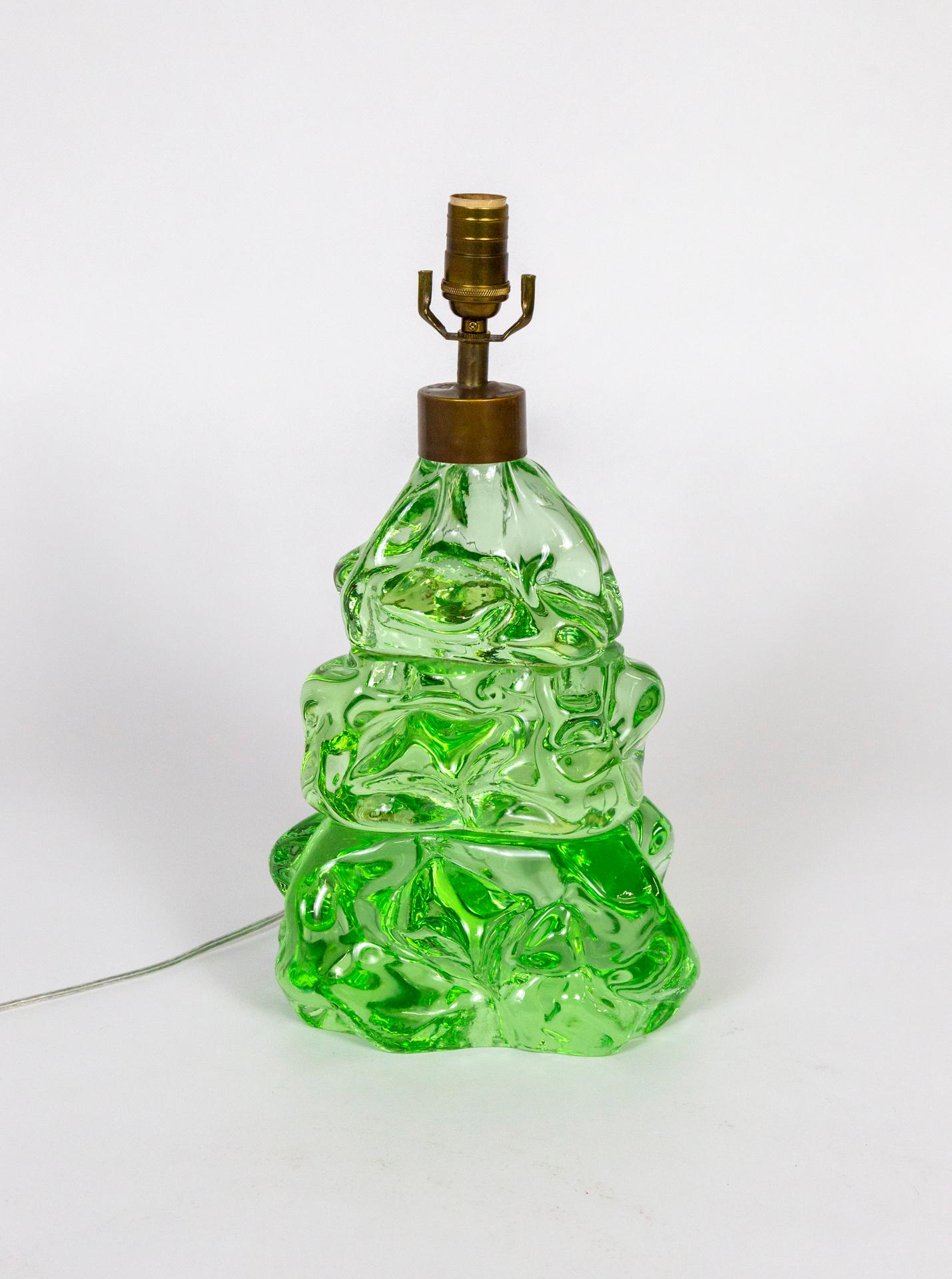 Brass Transparent Green Glass Organic Form Lamp For Sale