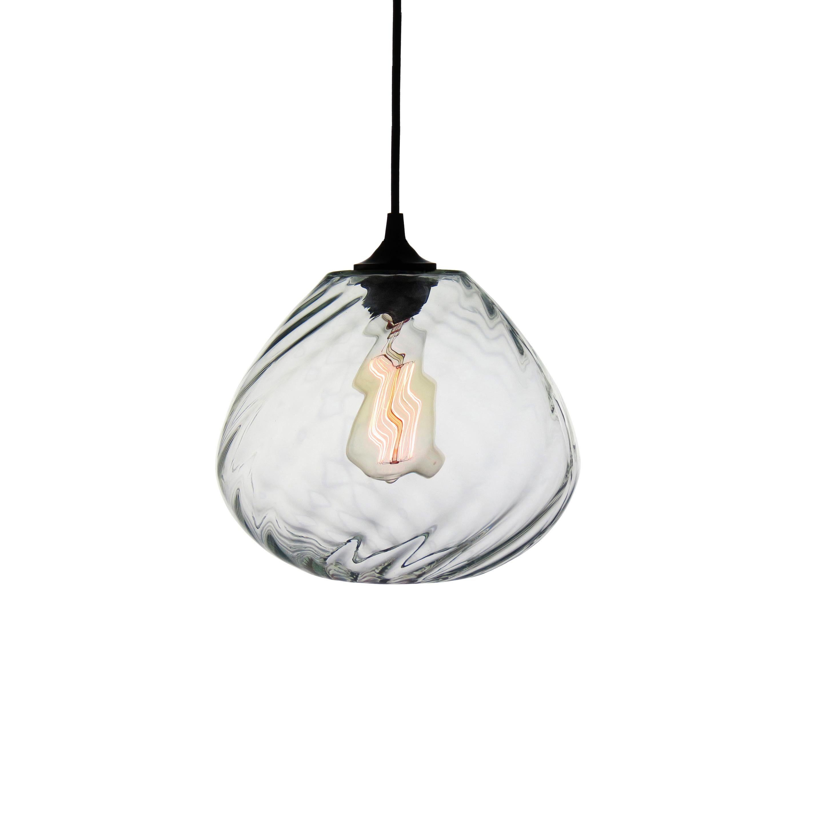 Transparent Hand Blown Glass Architectural Pendant Lamp with Optical Effect For Sale 3
