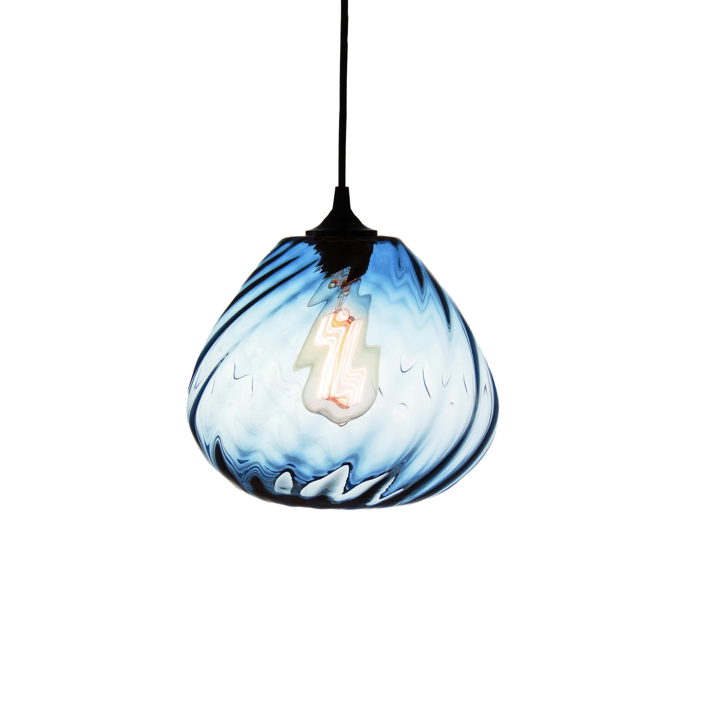 Transparent Hand Blown Glass Architectural Pendant Lamp with Optical Effect For Sale 4