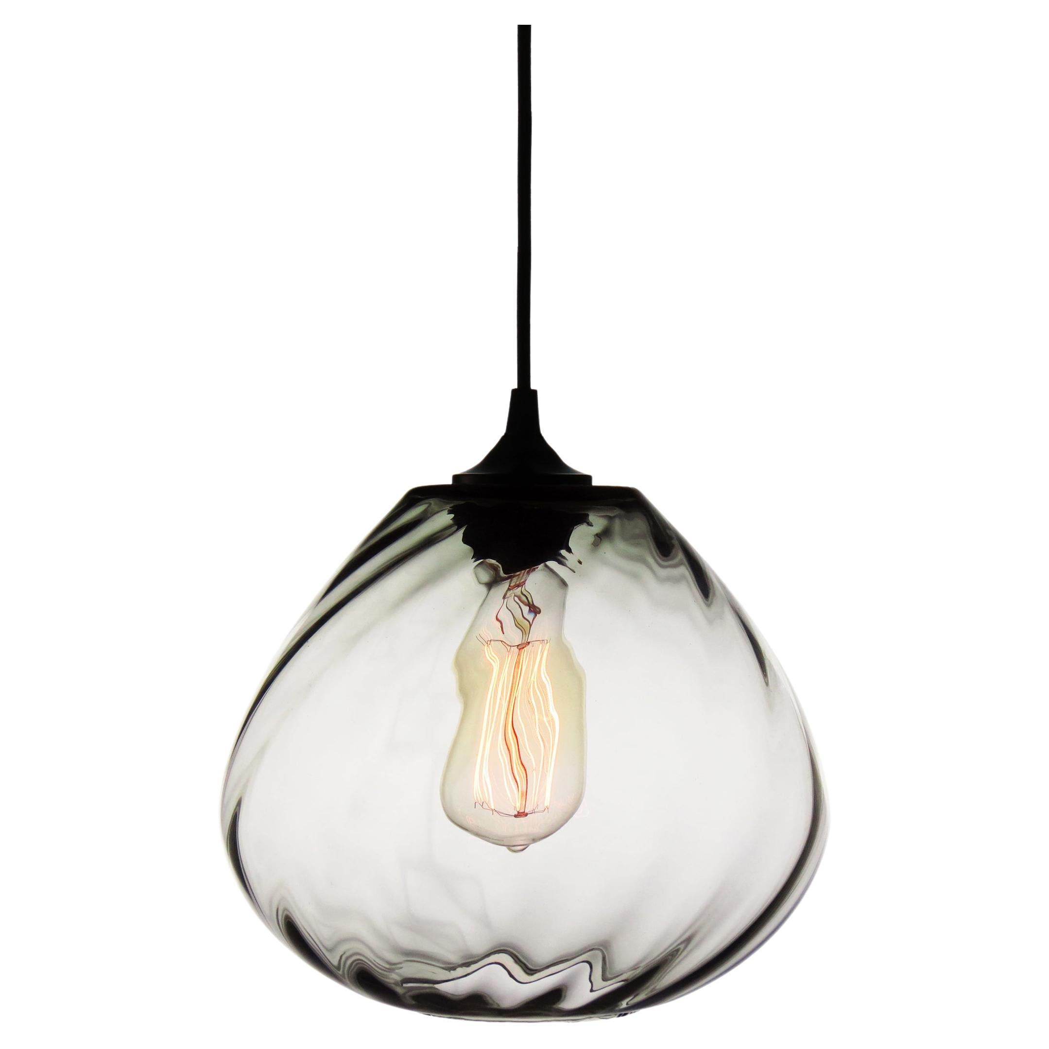 Transparent Hand Blown Glass Architectural Pendant Lamp with Optical Effect For Sale