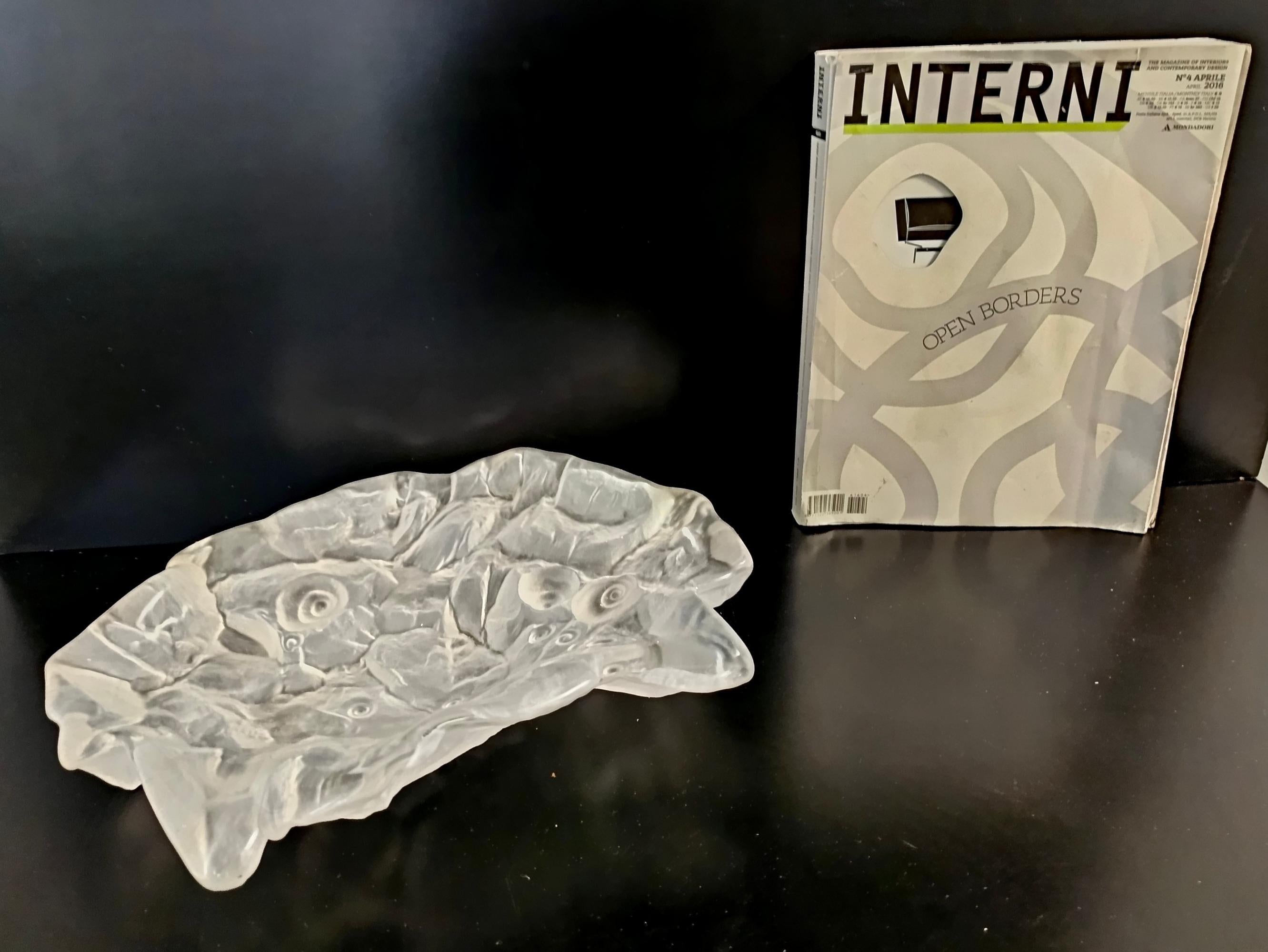 Post-Modern Transparent Heavy Crystal Trinket Bowl - Ashtray with Shells by Jolanda Prinsen For Sale