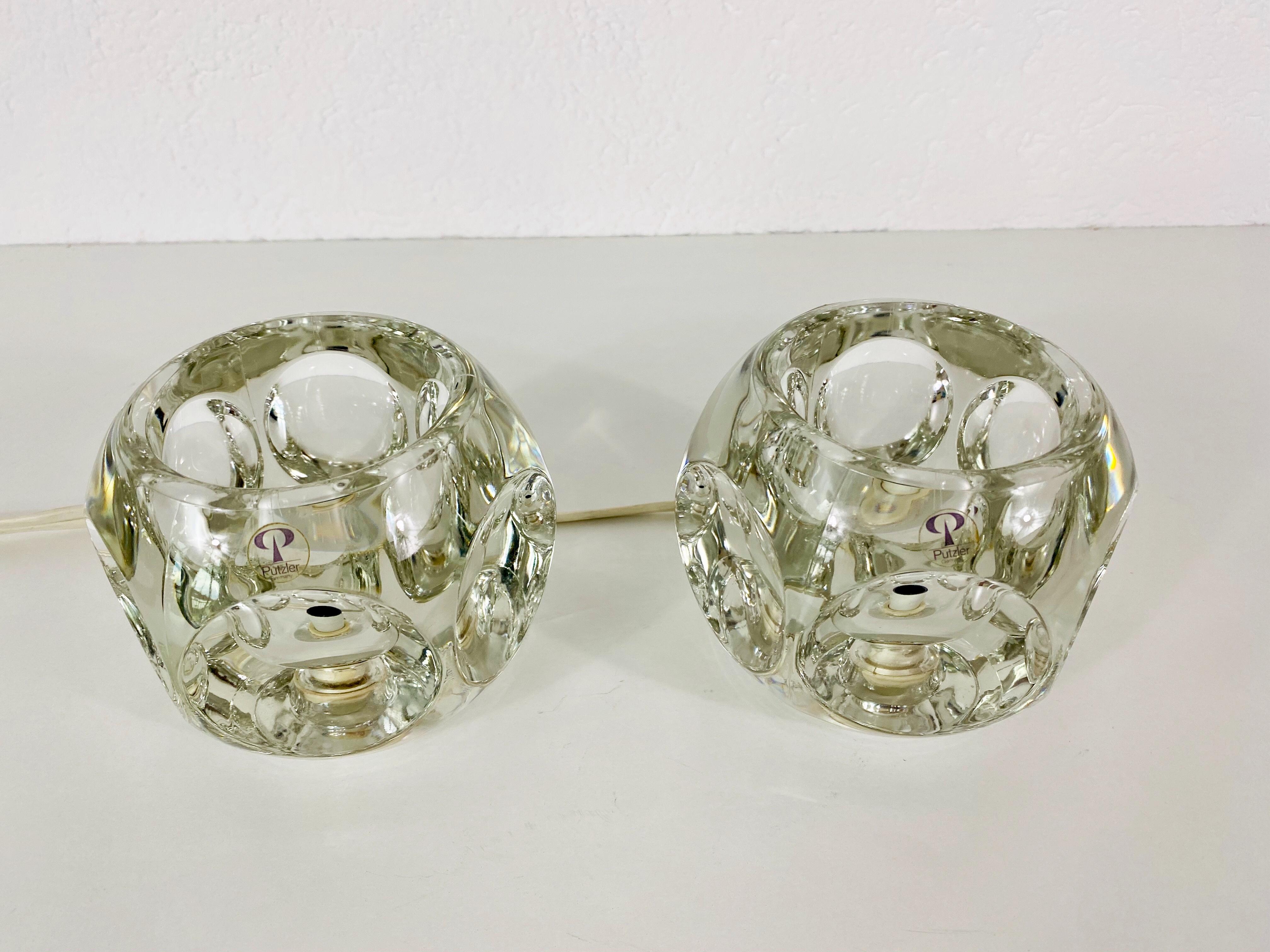 Mid-Century Modern Transparent Ice Glass Cube Table Lamps by Peill & Putzler, 1970s, Set