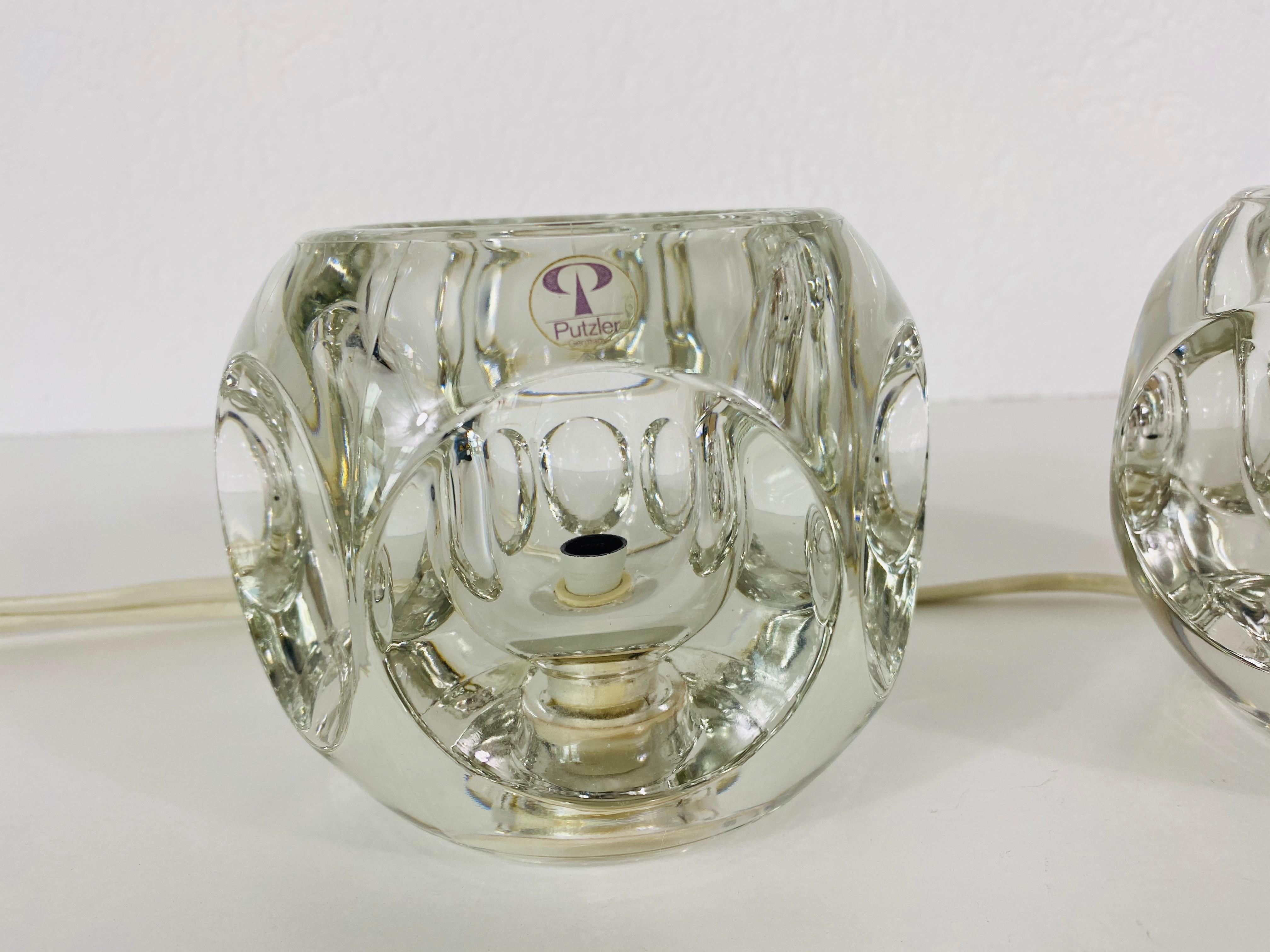 Transparent Ice Glass Cube Table Lamps by Peill & Putzler, 1970s, Set In Good Condition In Hagenbach, DE