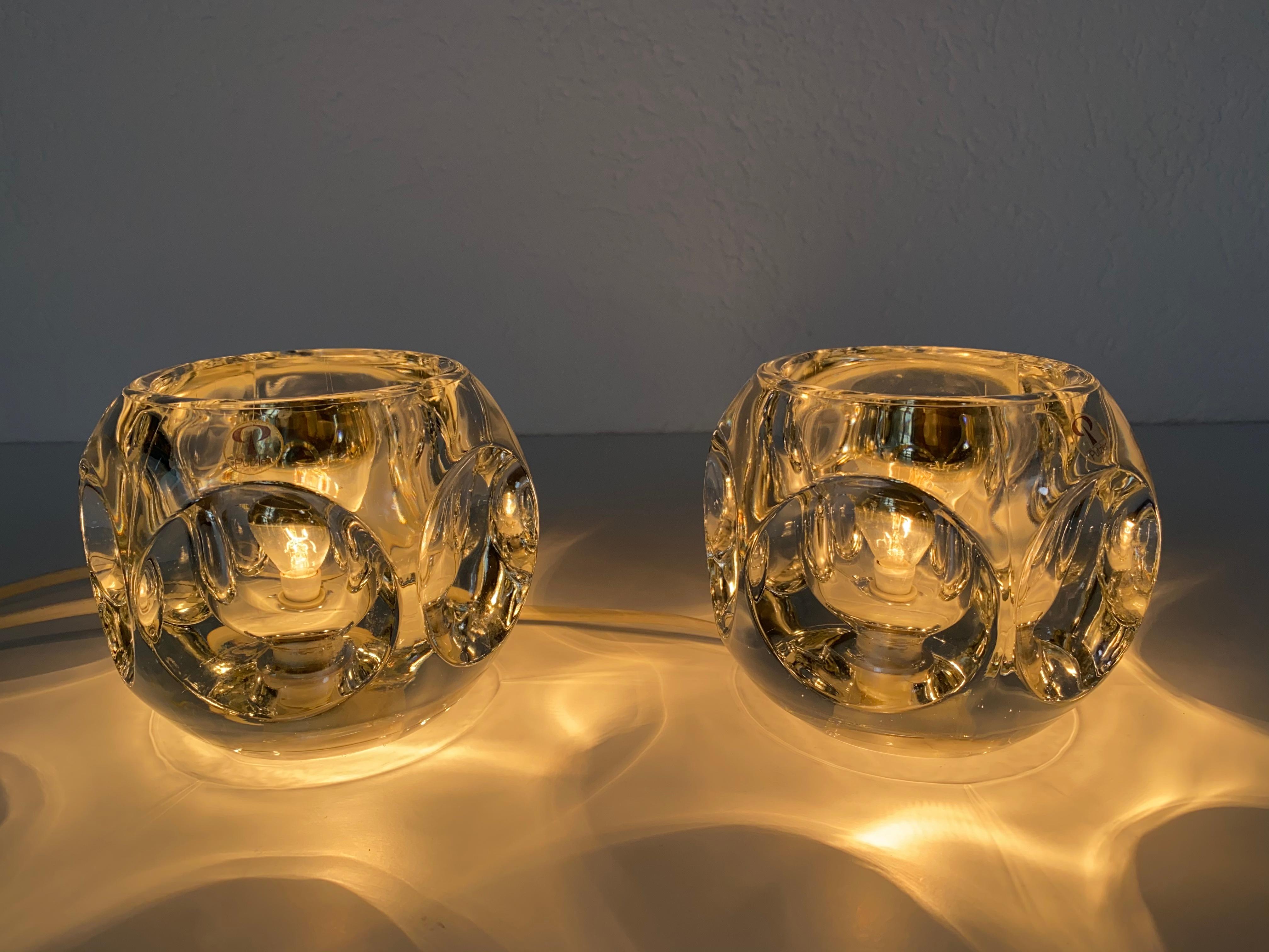 Late 20th Century Transparent Ice Glass Cube Table Lamps by Peill & Putzler, 1970s, Set