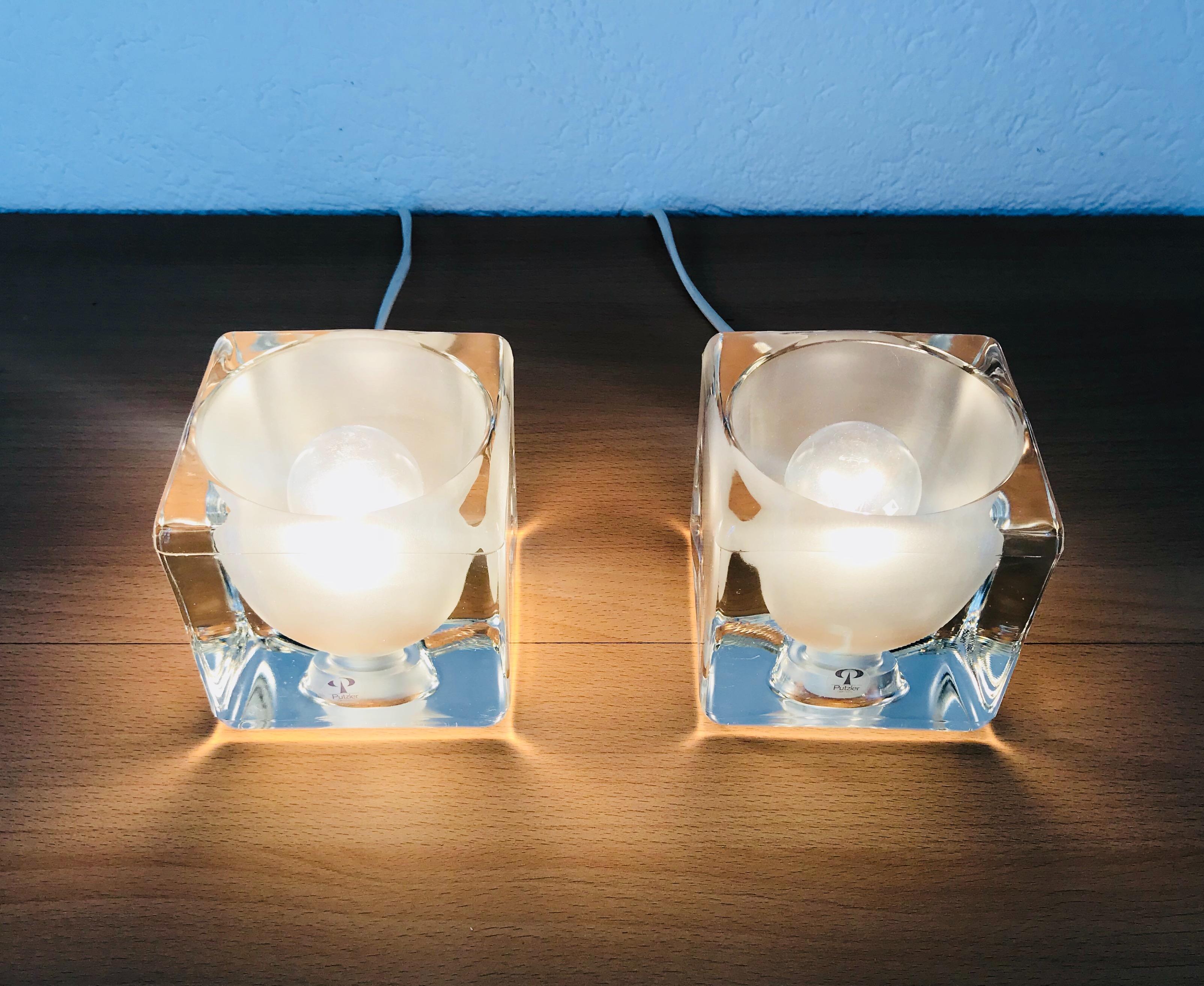 Transparent Iceglass Cube Table Lamps by Peill & Putzler, 1970s, Set 4