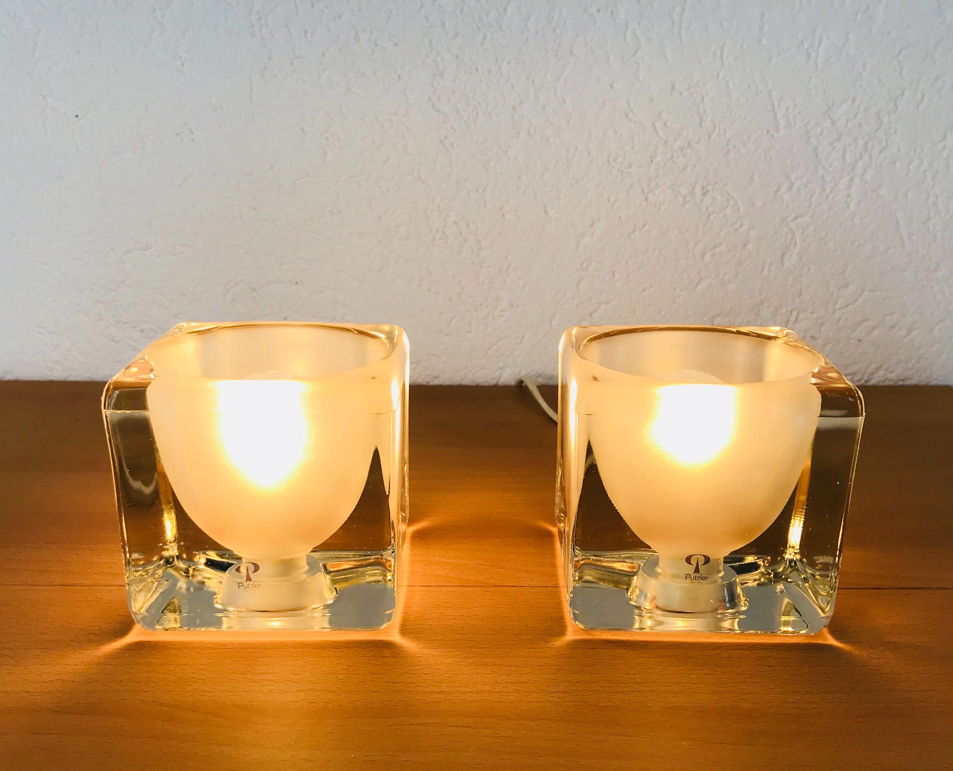 Late 20th Century Transparent Iceglass Cube Table Lamps by Peill & Putzler, 1970s, Set