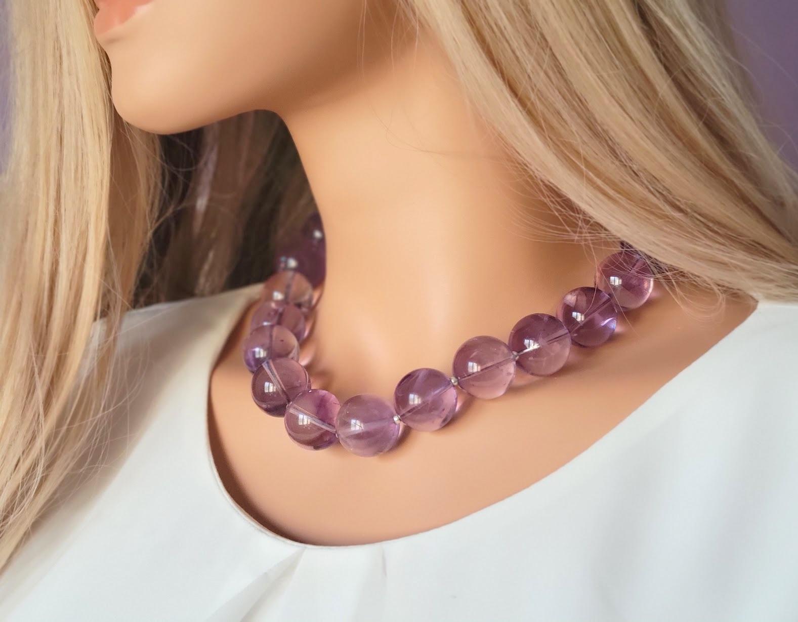 Transparente Lavendel-Amethyst-Halskette Damen im Angebot