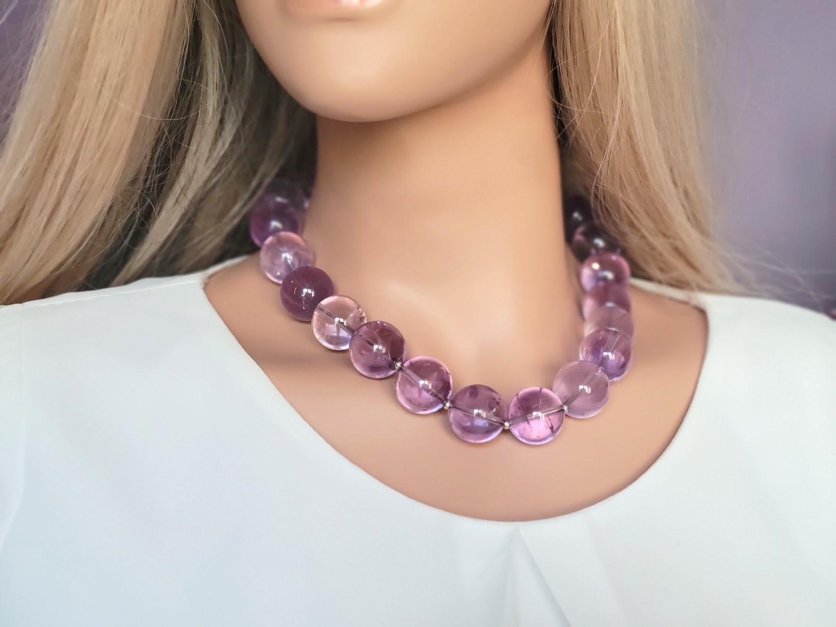 Transparente Lavendel-Amethyst-Halskette im Angebot 2