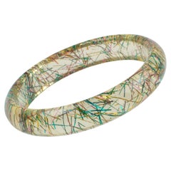 Transparent Lucite Bracelet Bangle with Multicolor Metallic Thread Inclusions