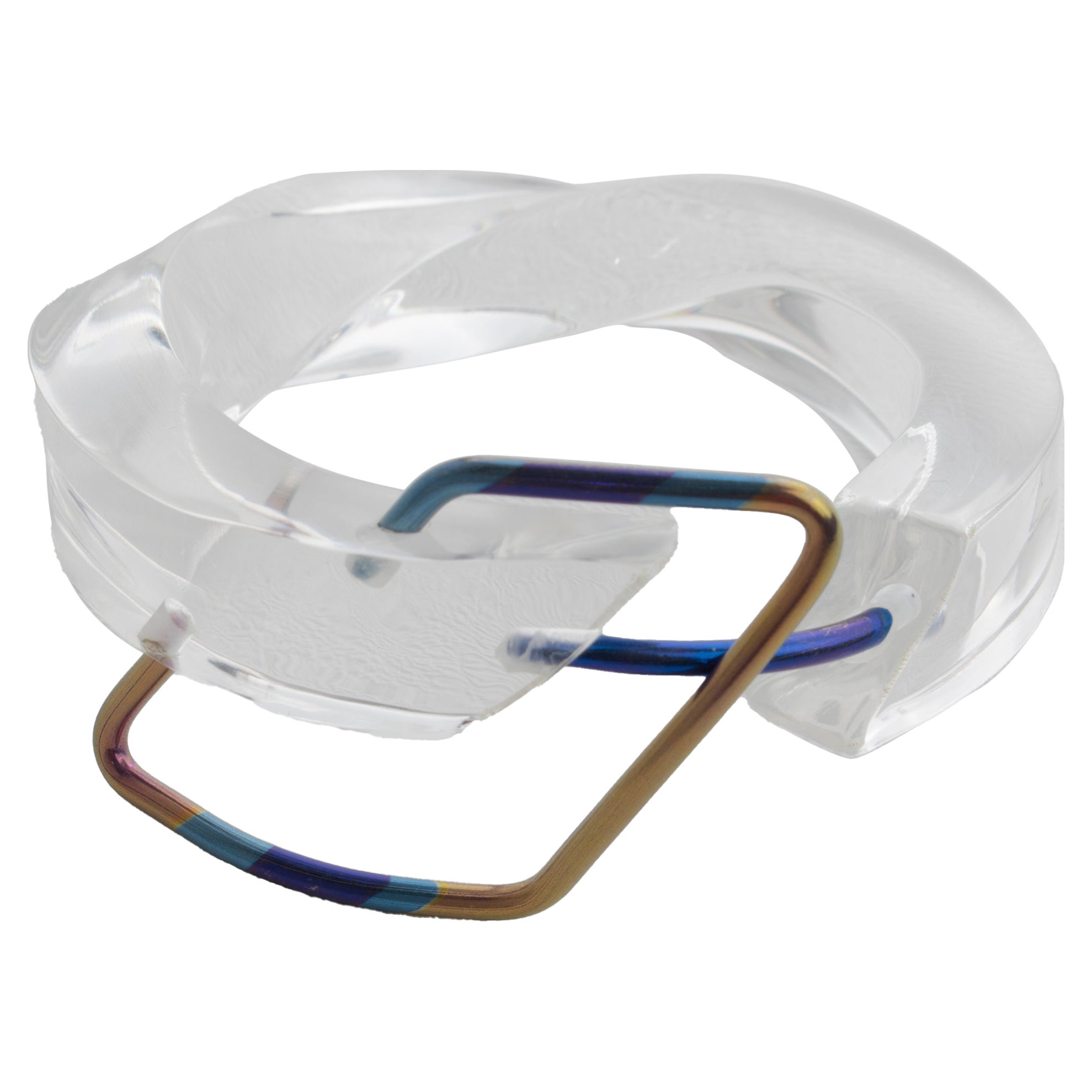 Transparent Lucite Plexiglass Bangle Bracelet with Anodized Aluminum Belt Buckle
