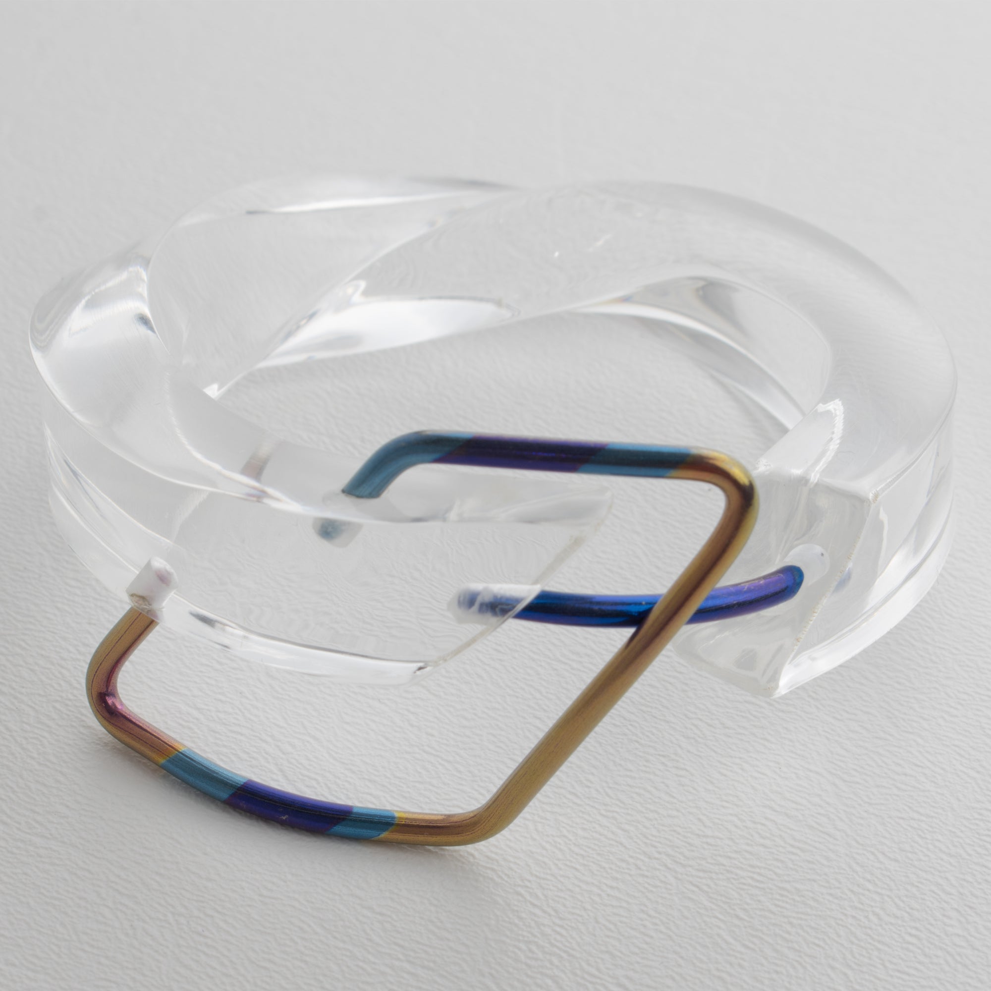 Transparent Lucite Plexiglass Bangle Bracelet with Anodized Aluminum Belt Buckle