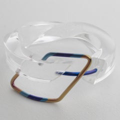 Transparent Lucite Plexiglass Bangle Bracelet with Anodized Aluminum Belt Buckle